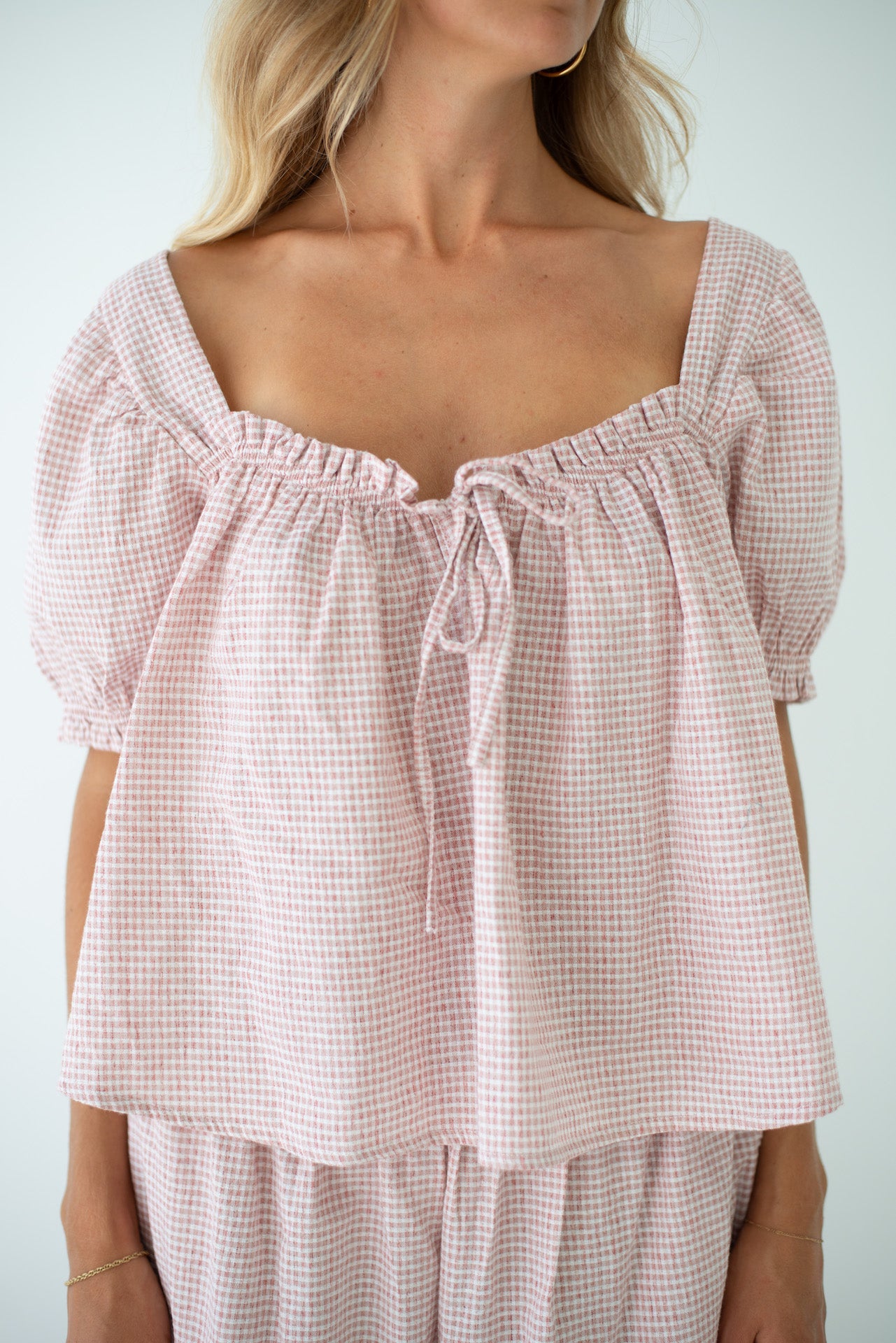 Ava Blouse Dusty Rose Check