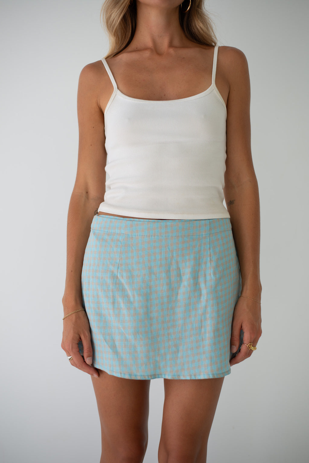 Charlie Wrap Skirt Blue Beige Gingham (PRE-ORDER)
