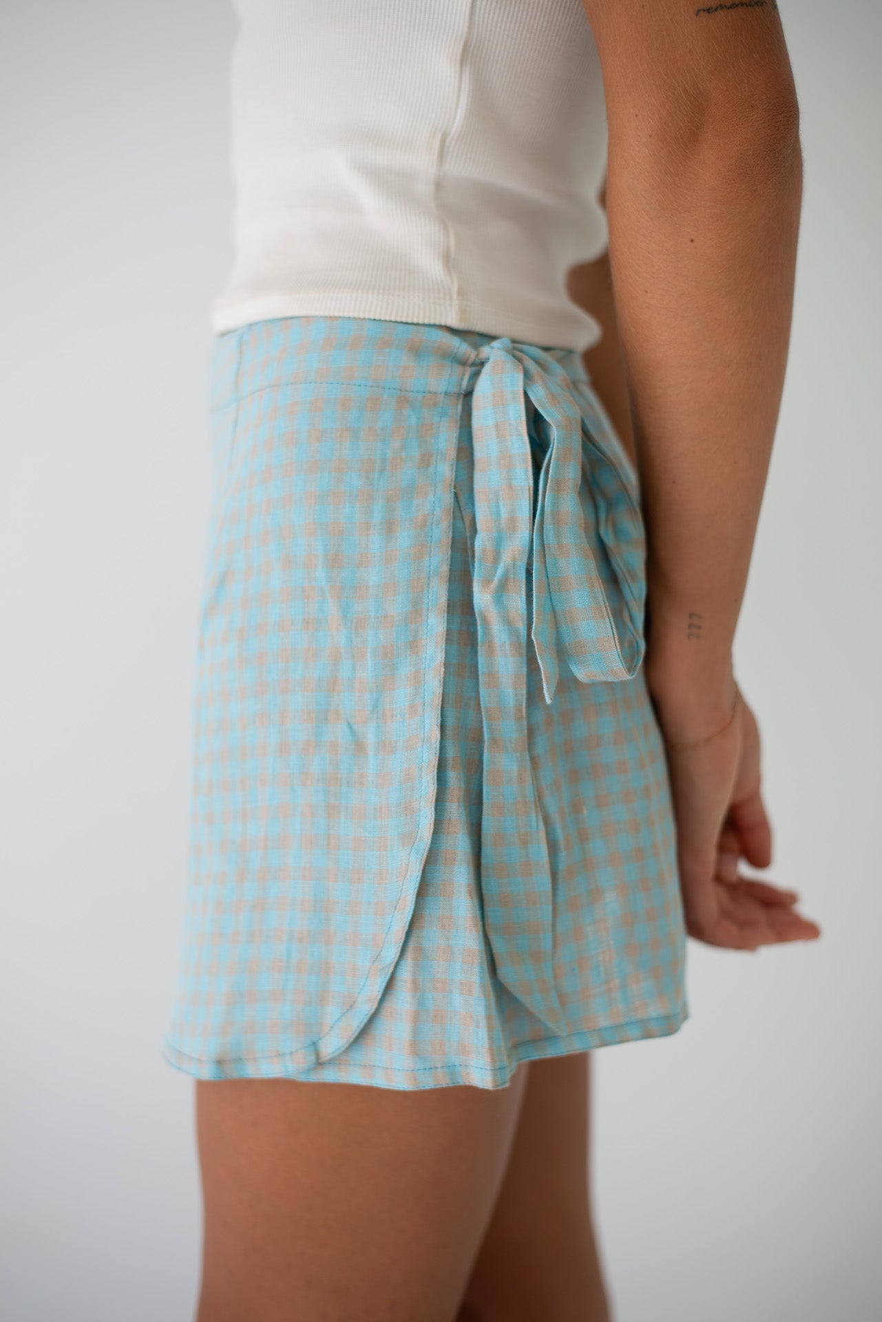 Charlie Wrap Skirt Blue Beige Gingham (PRE-ORDER)