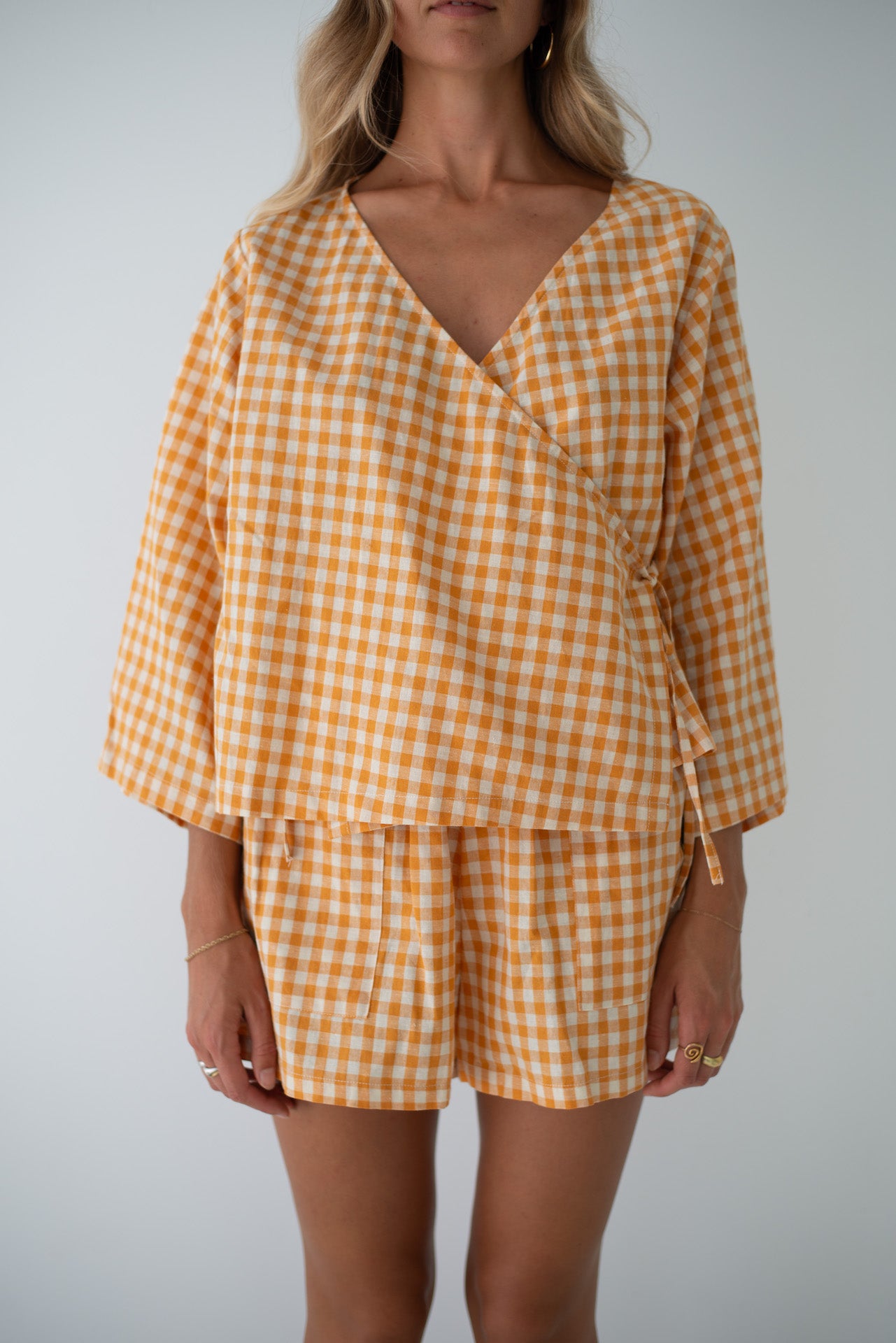 Mia Wrap Top Clementine Gingham