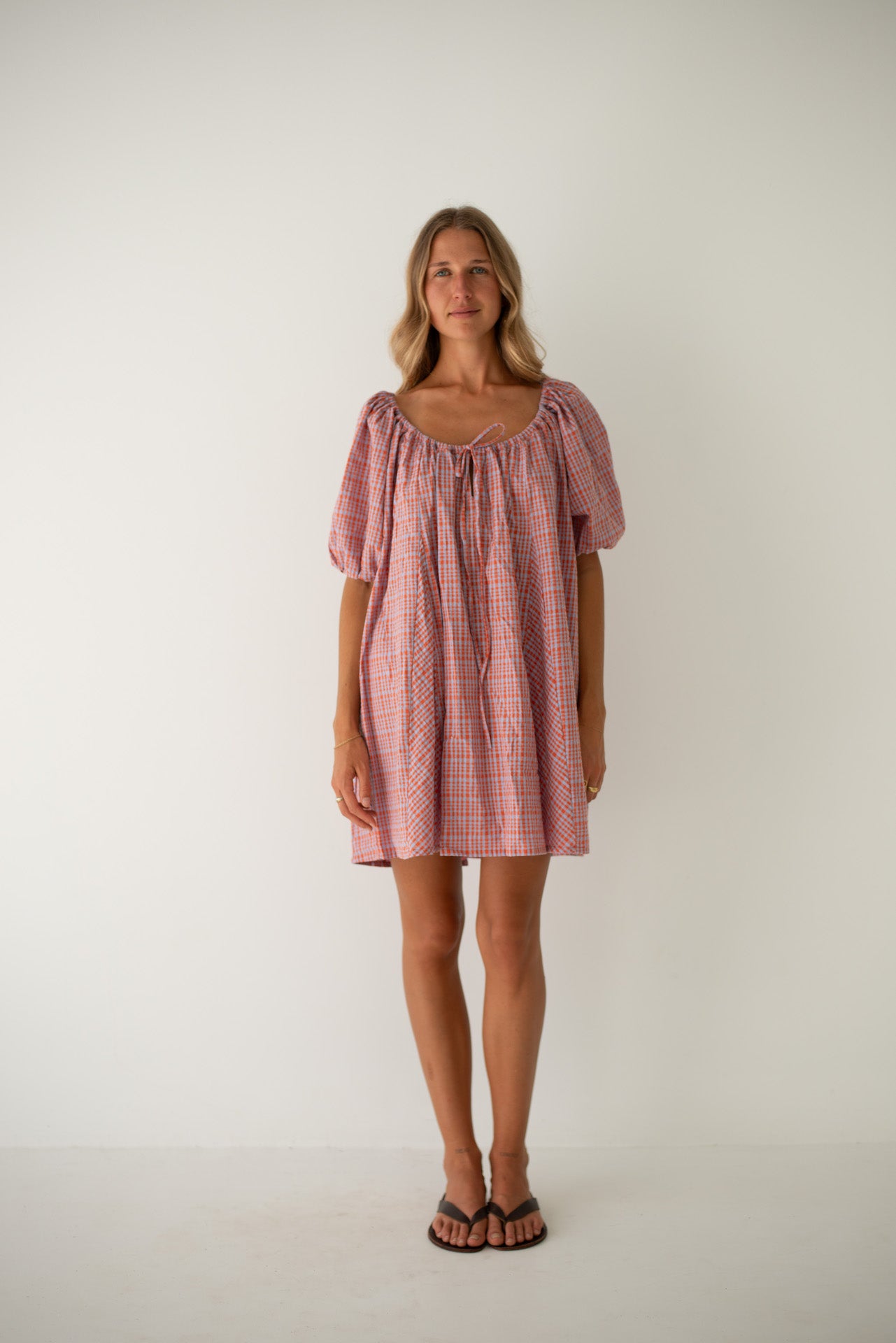 Chloe Dress Lilac Orange Seersucker (PRE-ORDER)