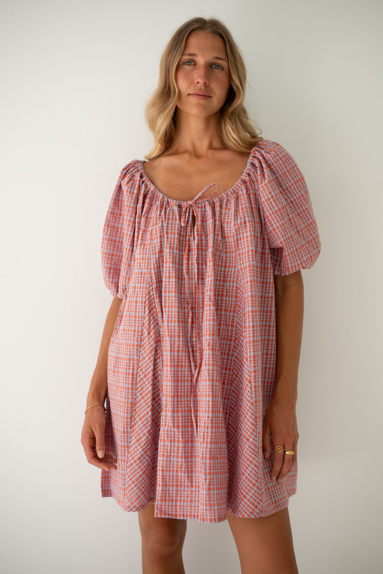 Chloe Dress Lilac Orange Seersucker (PRE-ORDER)