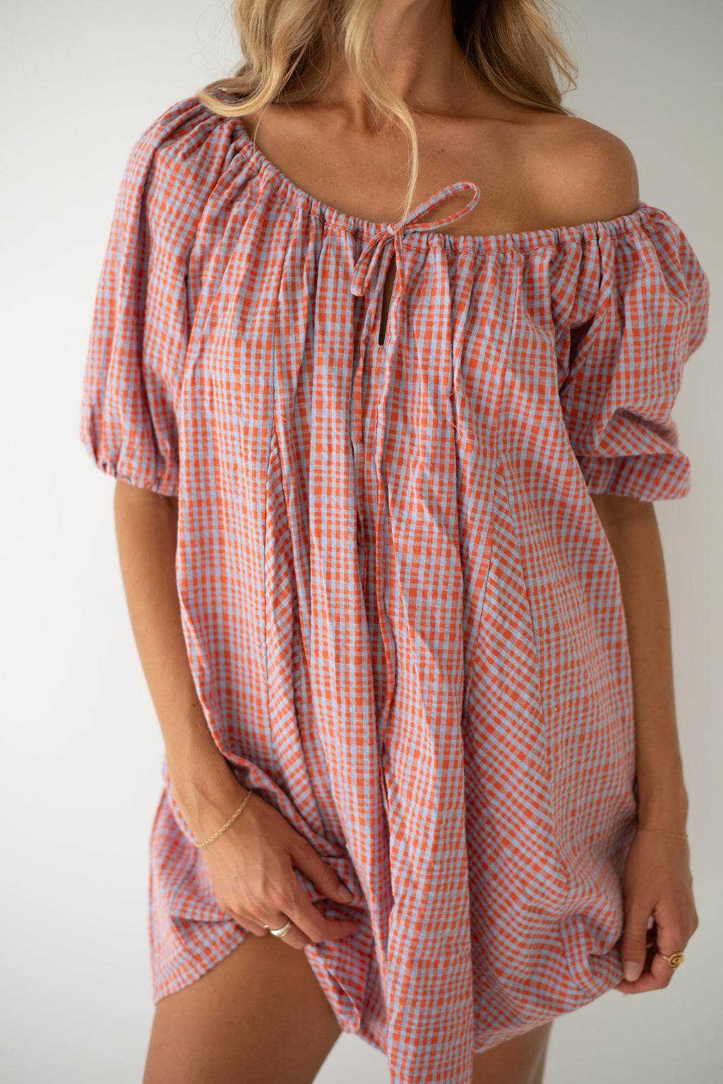 Chloe Dress Lilac Orange Seersucker (PRE-ORDER)