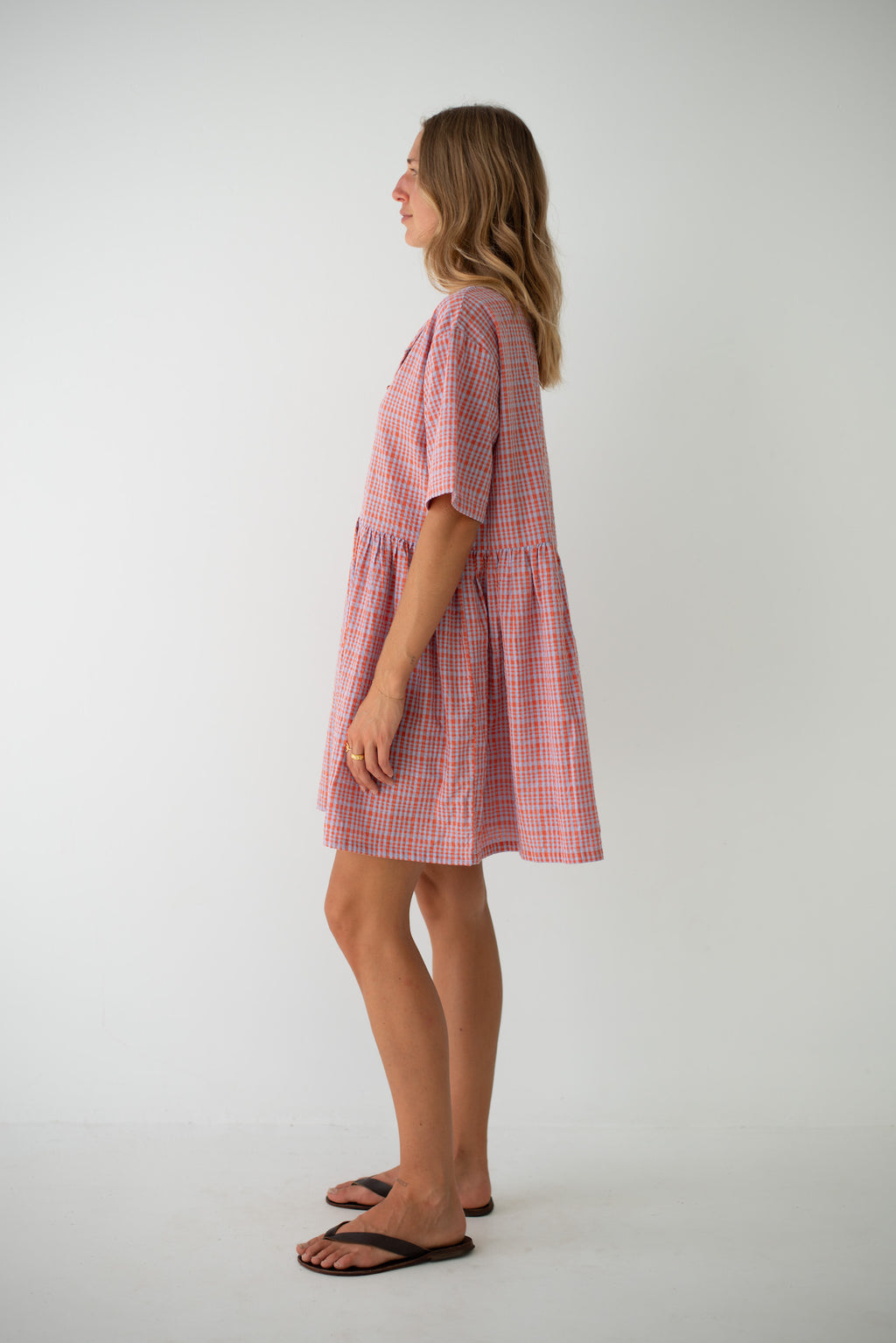 Darcey Dress Lilac Orange Seersucker