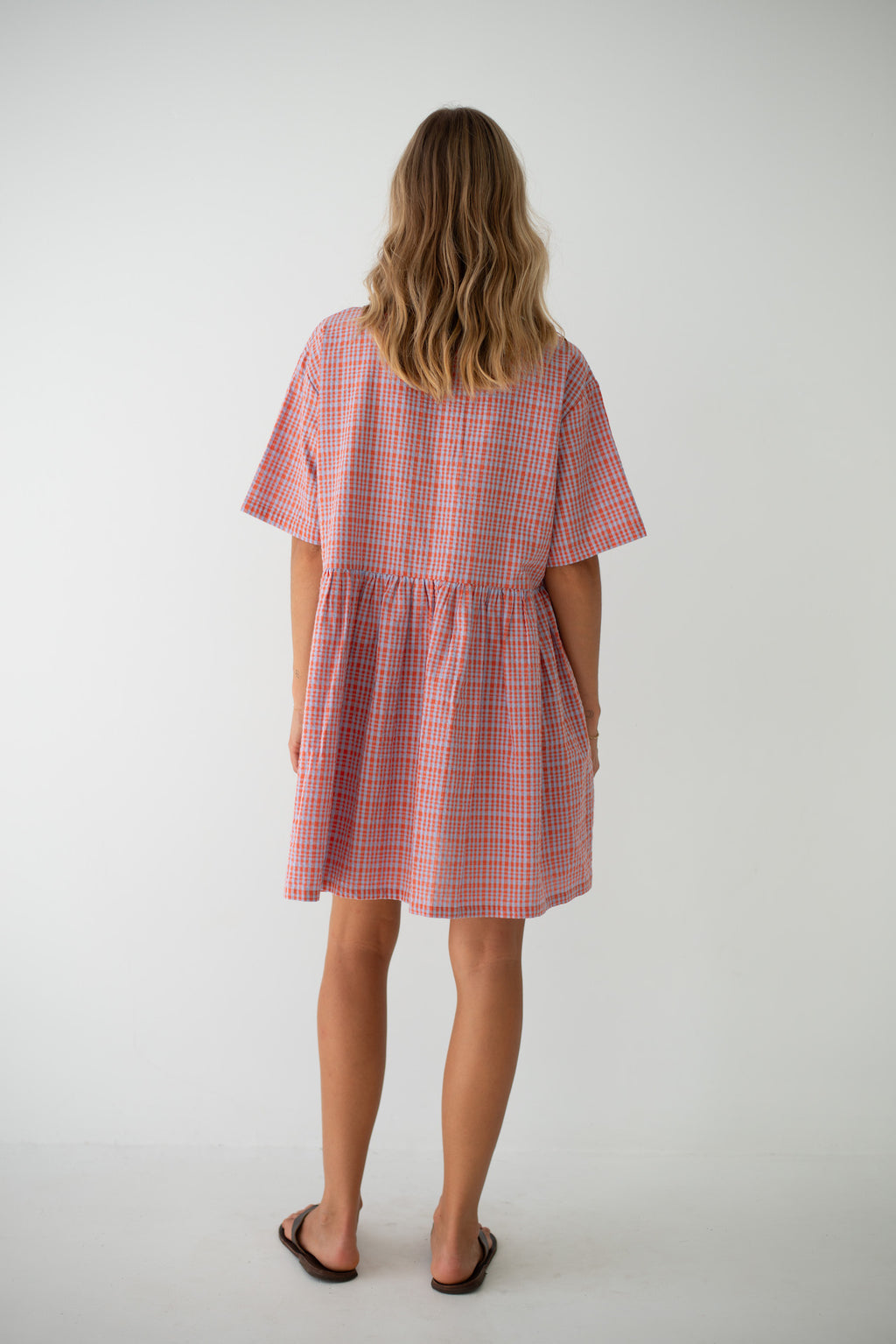 Darcey Dress Lilac Orange Seersucker