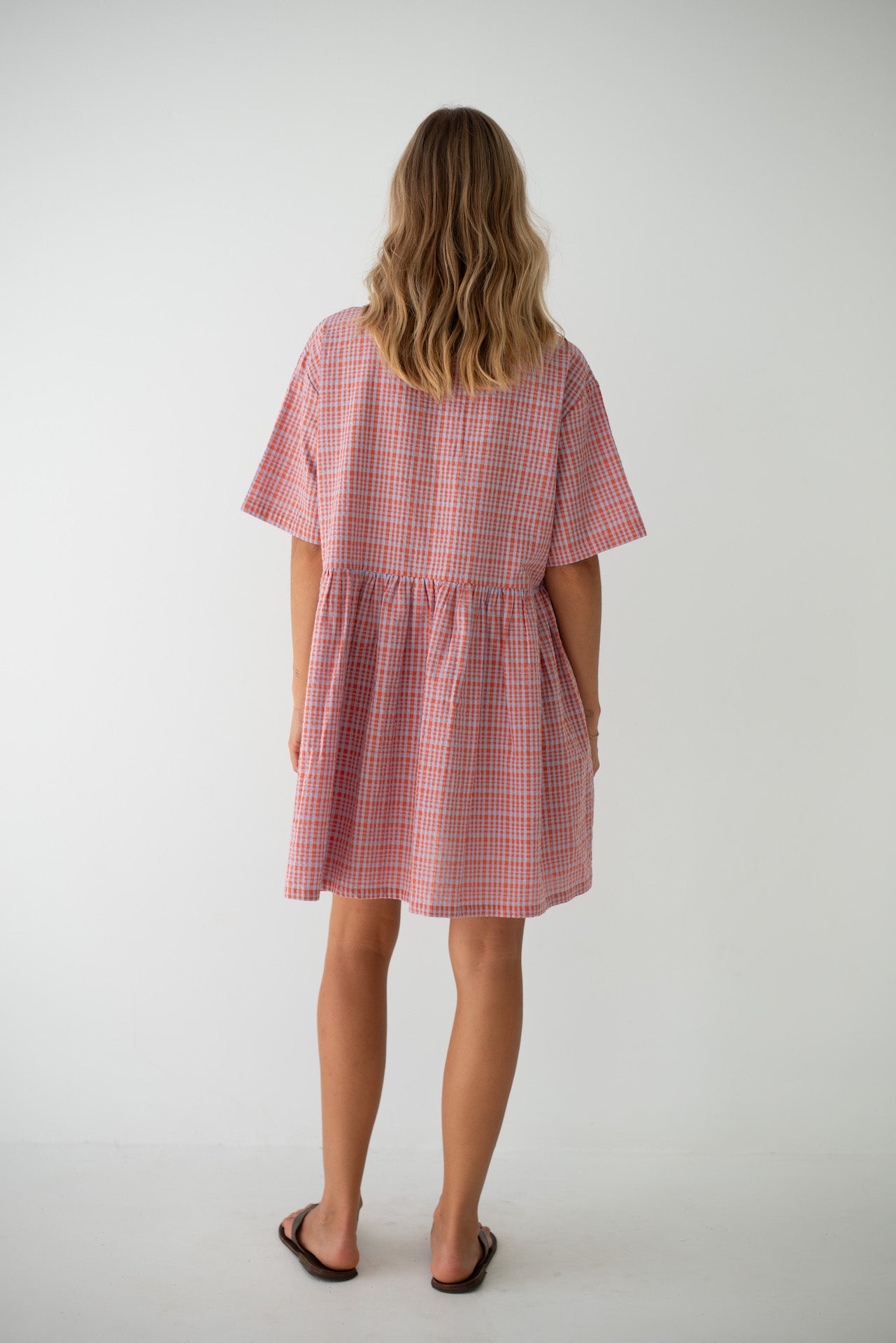 Darcey Dress Lilac Orange Seersucker