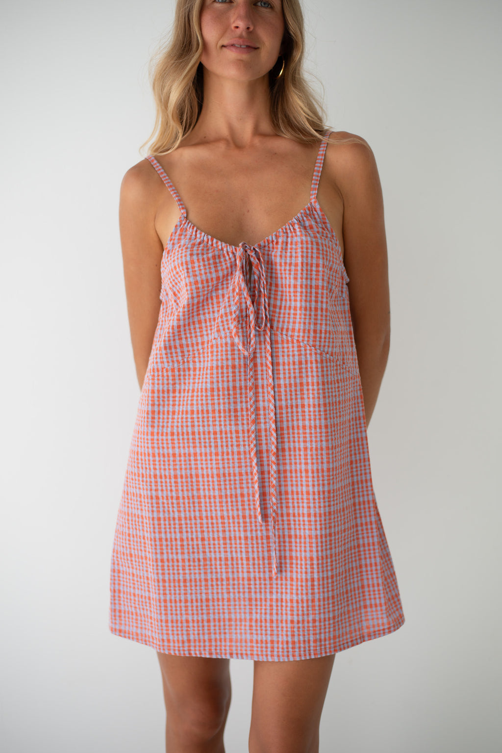 Ari Dress Lilac Orange Seersucker