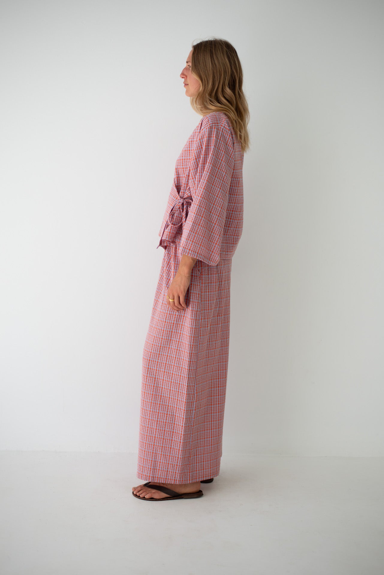 Mia Wrap Top Lilac Orange Seersucker