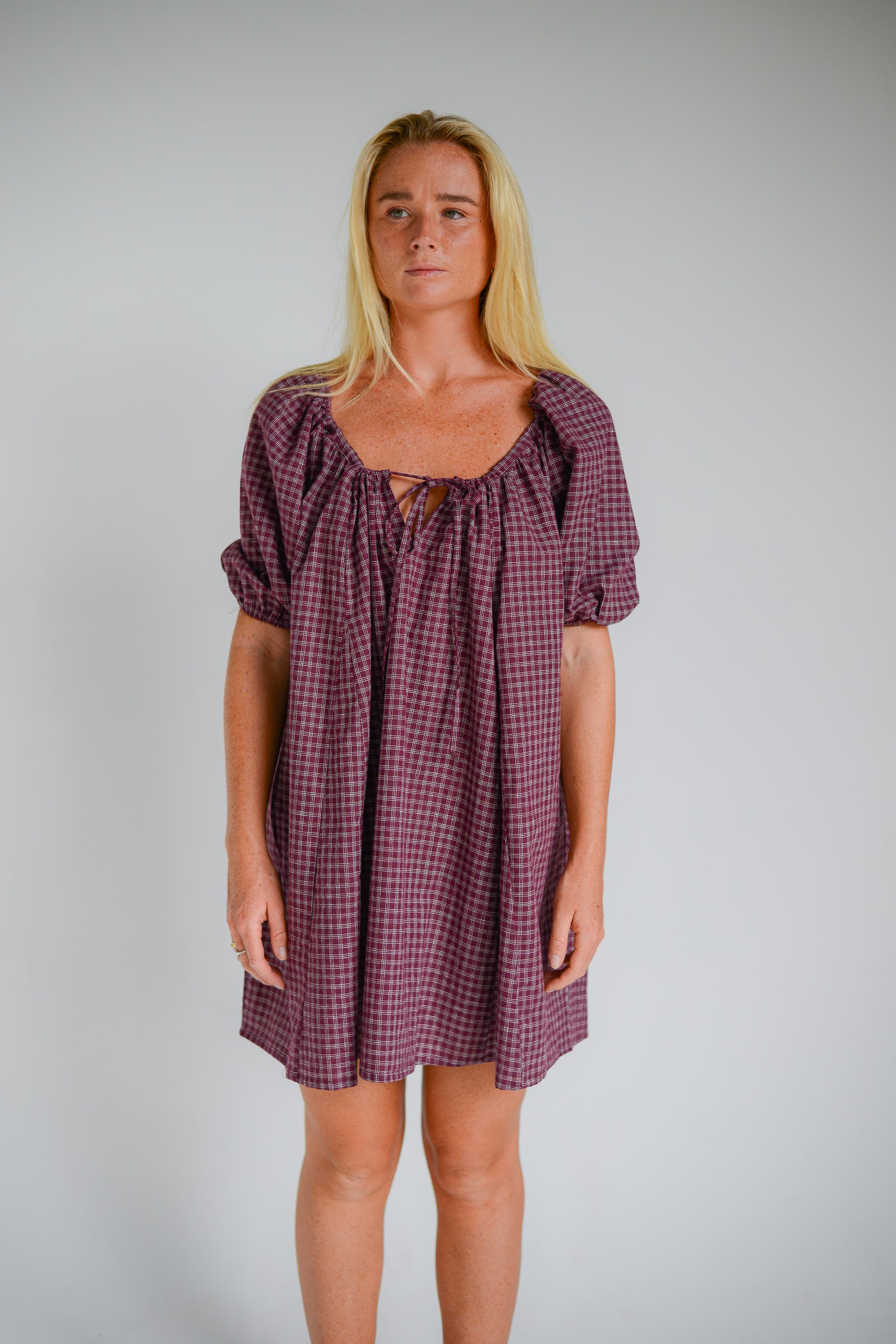 Chloe Dress Fig Hemp Check