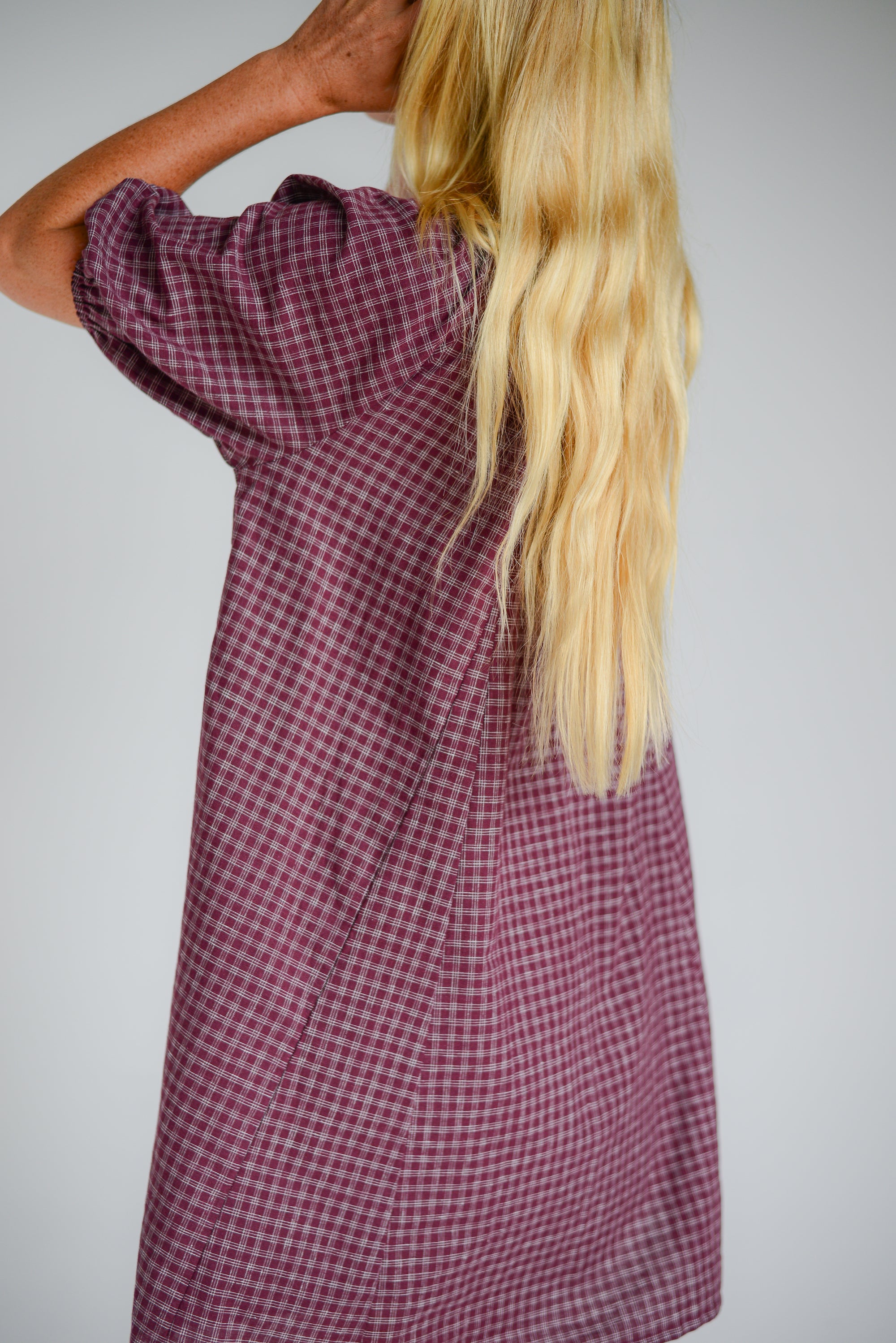 Chloe Dress Fig Hemp Check
