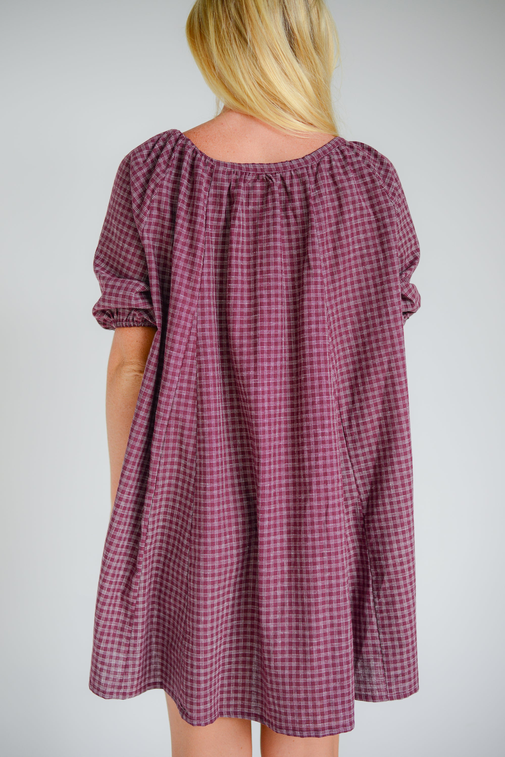 Chloe Dress Fig Hemp Check