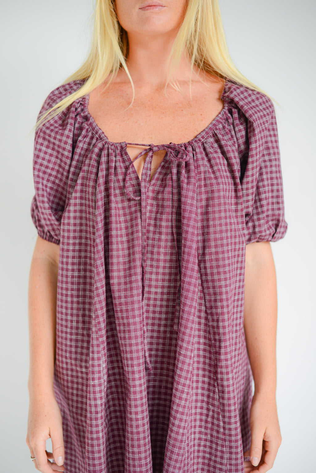 Chloe Dress Fig Hemp Check