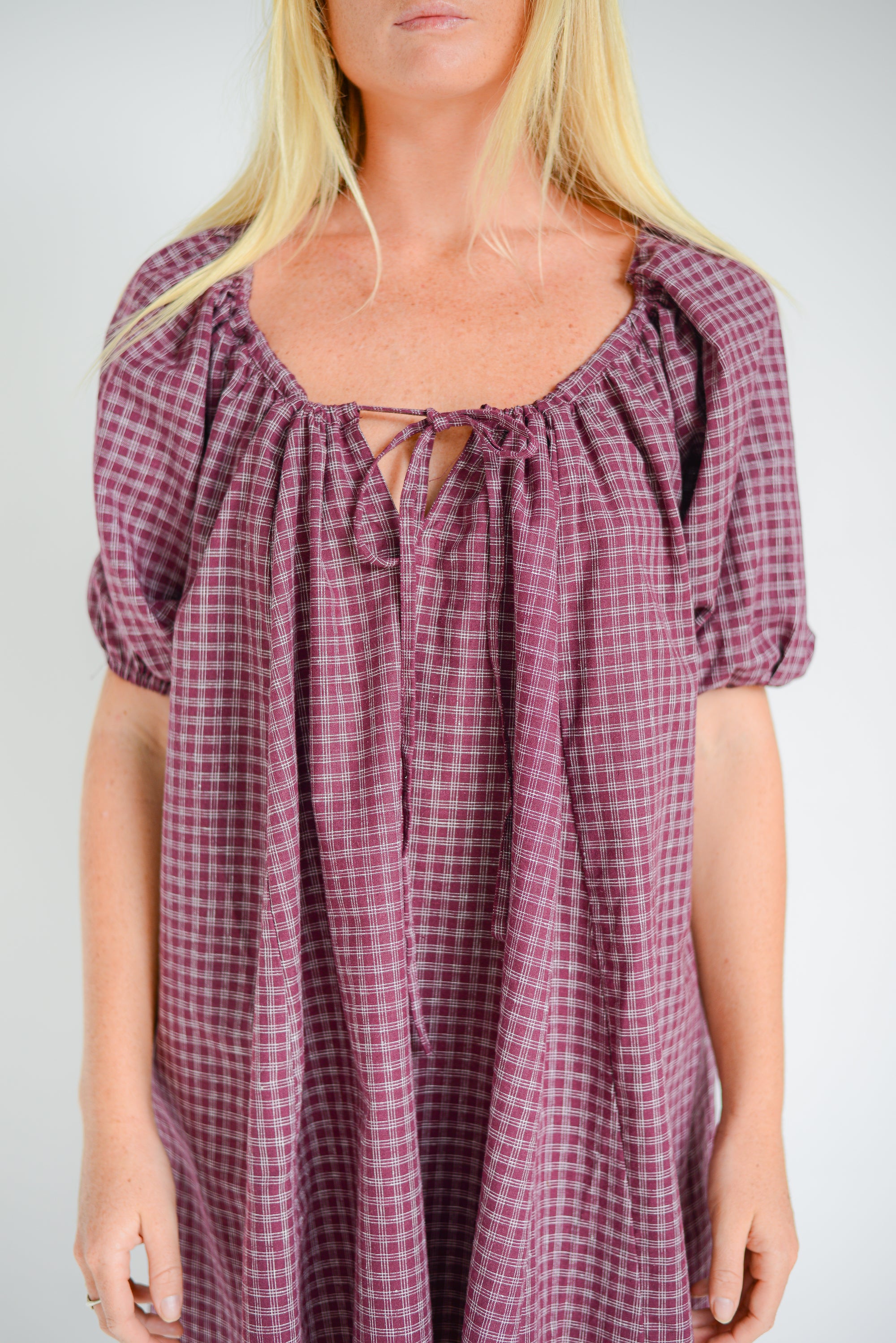 Chloe Dress Fig Hemp Check