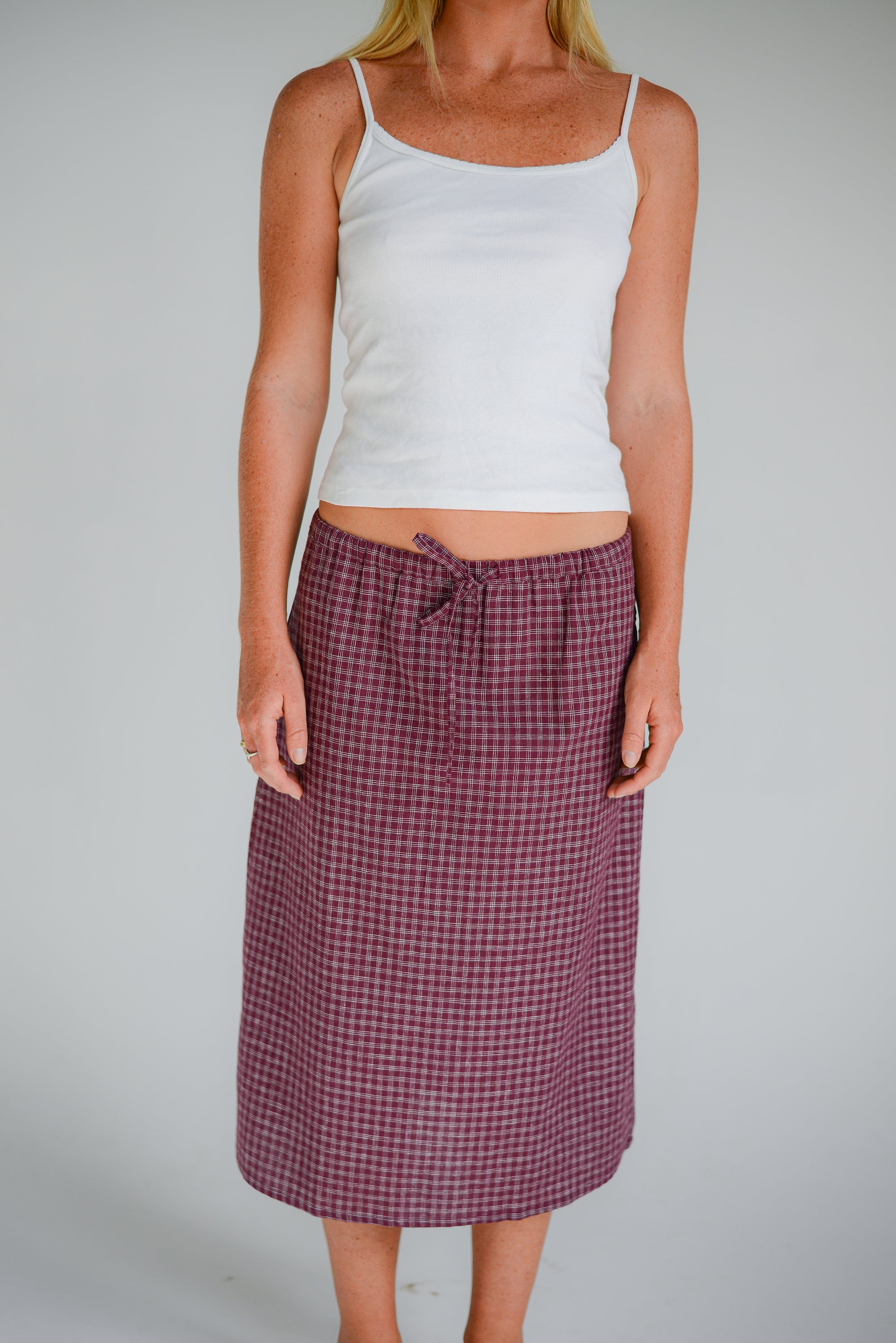 Remi Midi Skirt Fig Hemp Check
