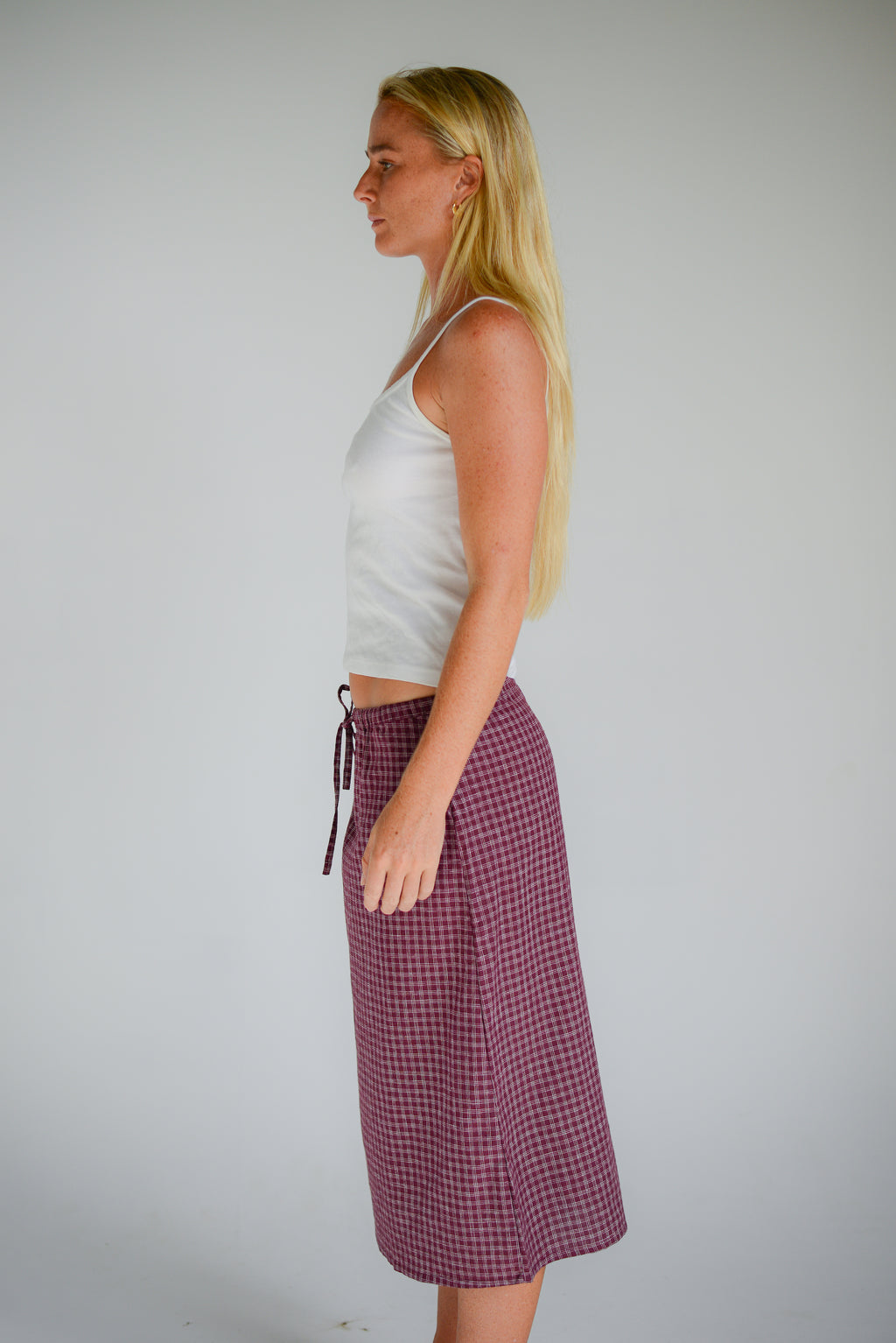 Remi Midi Skirt Fig Hemp Check