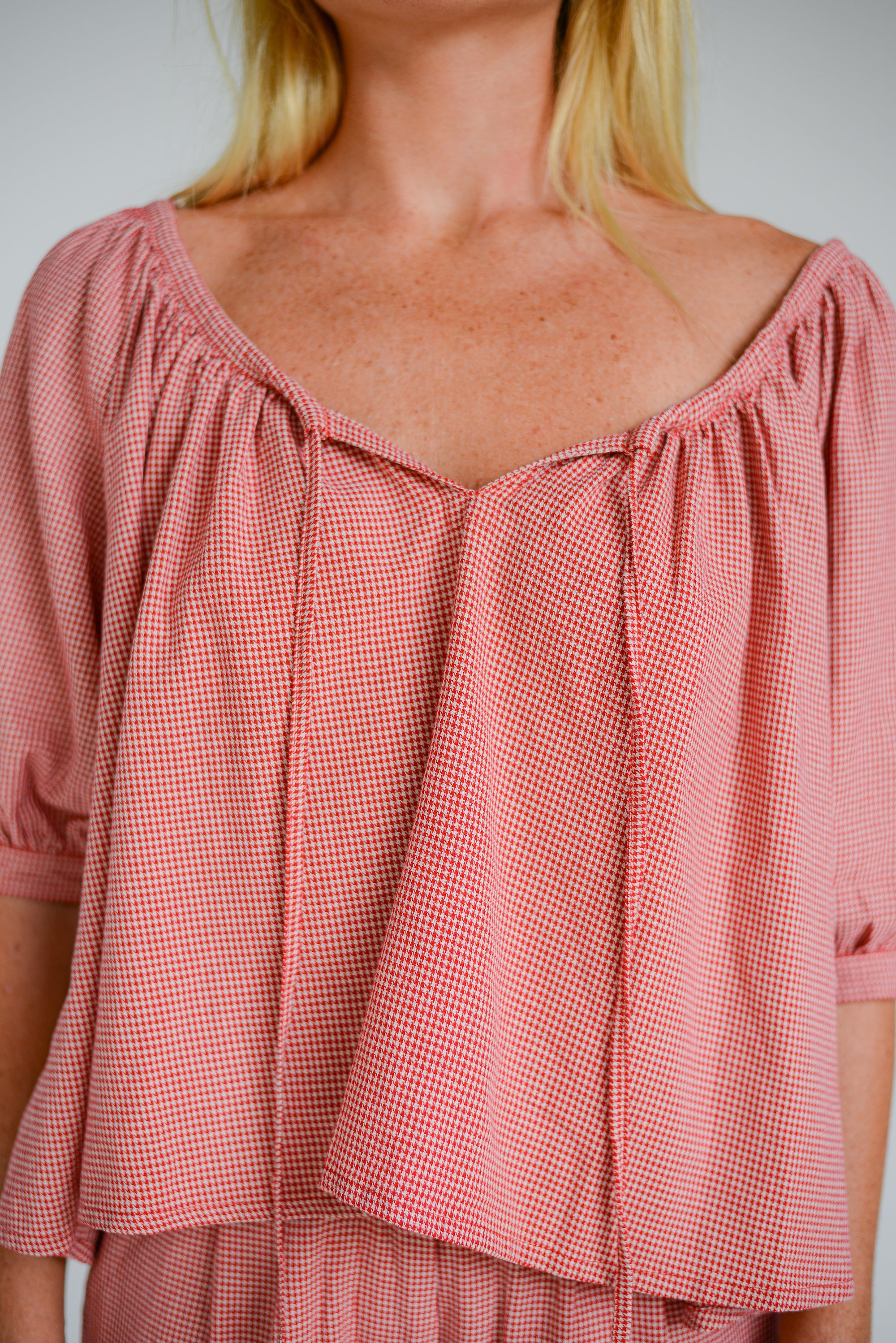Chloe Blouse Red Houndstooth