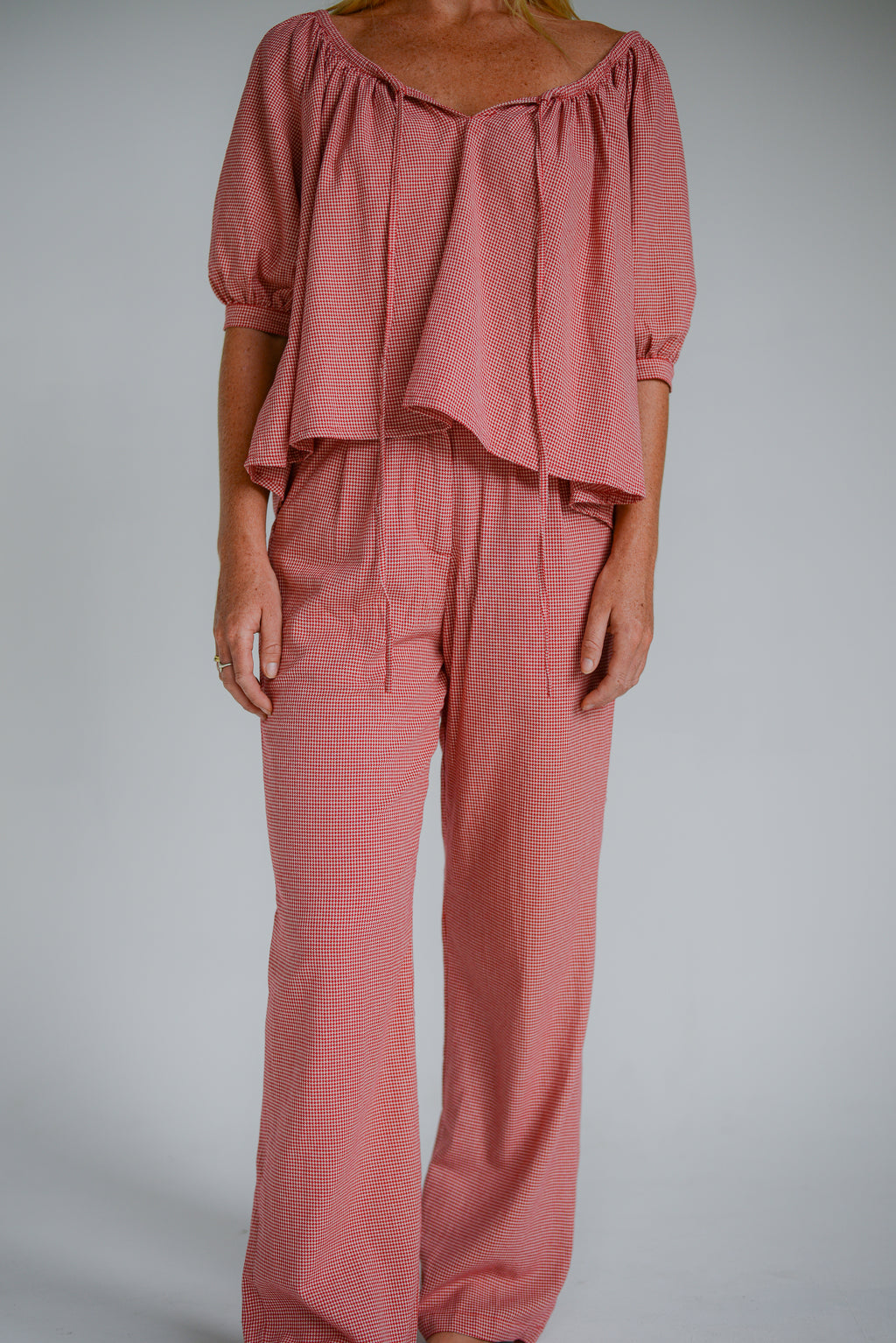 Lucky Trouser Pant Red Houndstooth