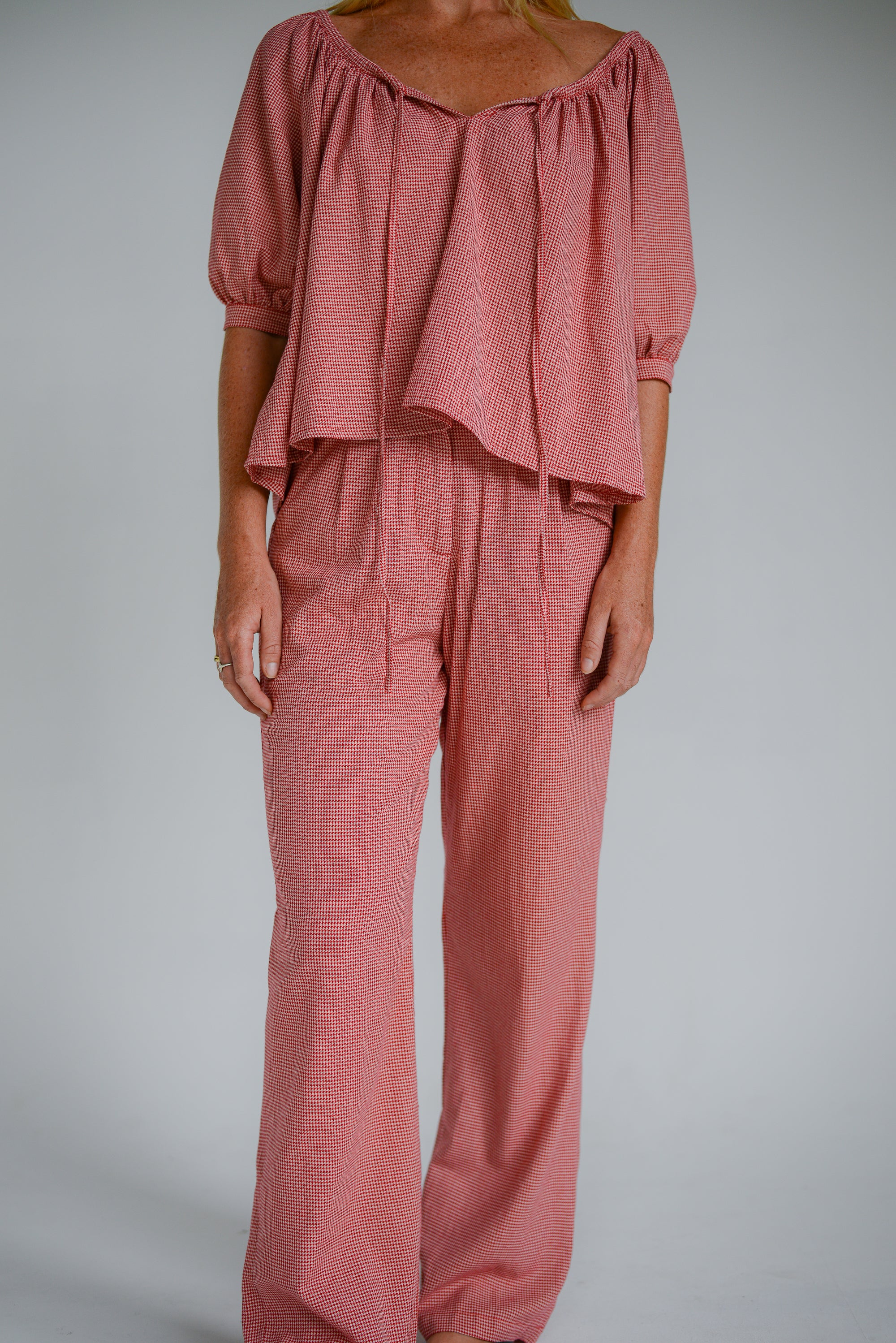 Lucky Trouser Pant Red Houndstooth