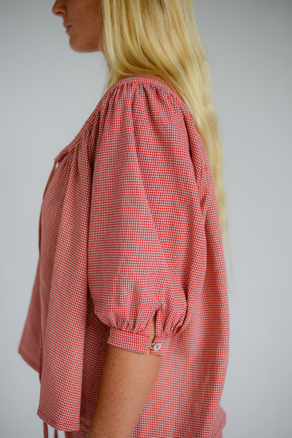 Chloe Blouse Red Houndstooth