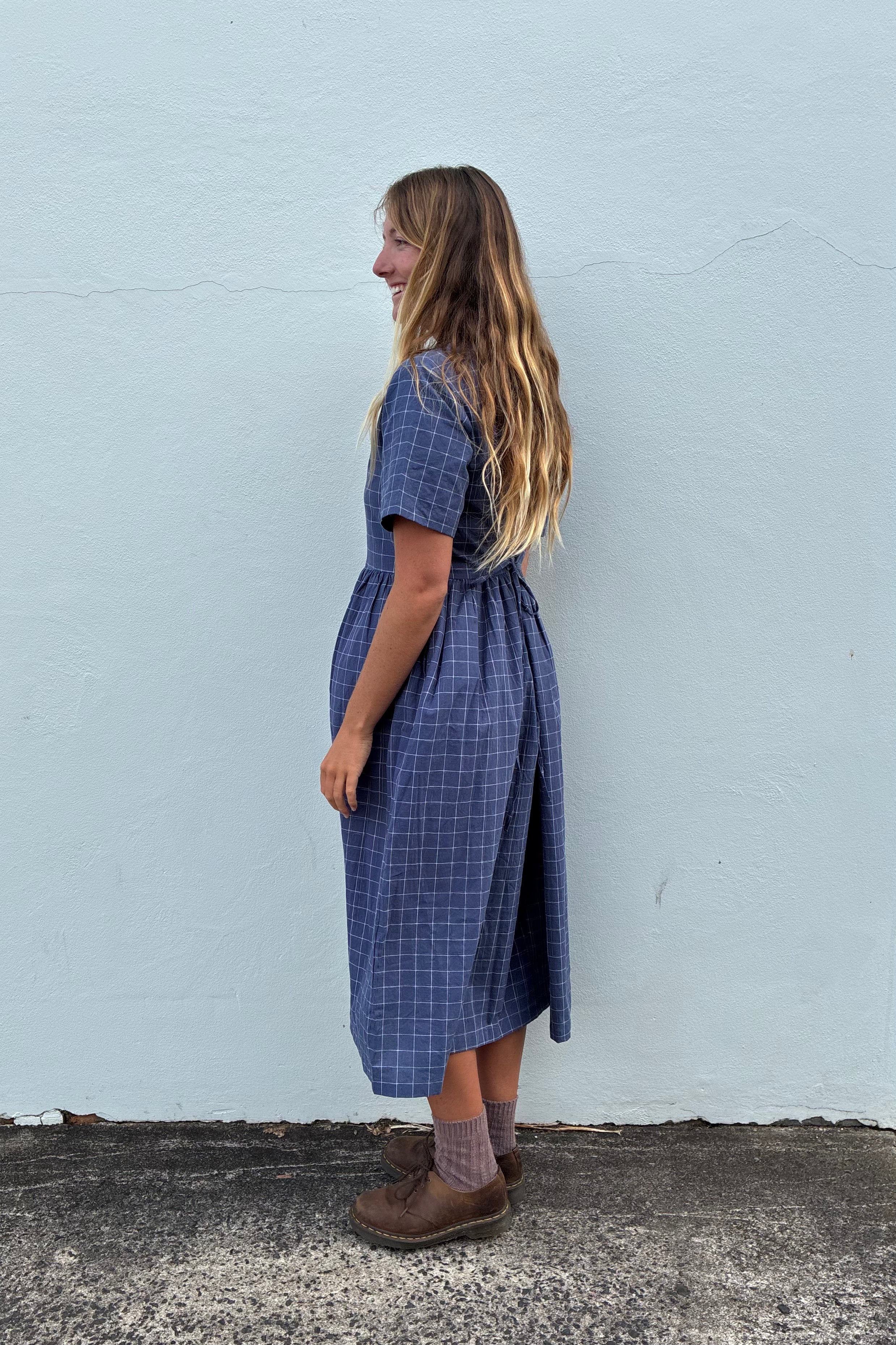 Darcey Midi Dress Indigo Plaid