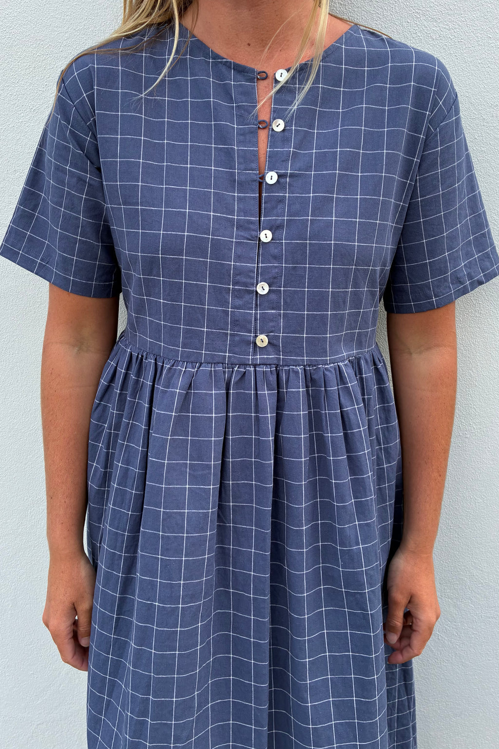 Darcey Midi Dress Indigo Plaid