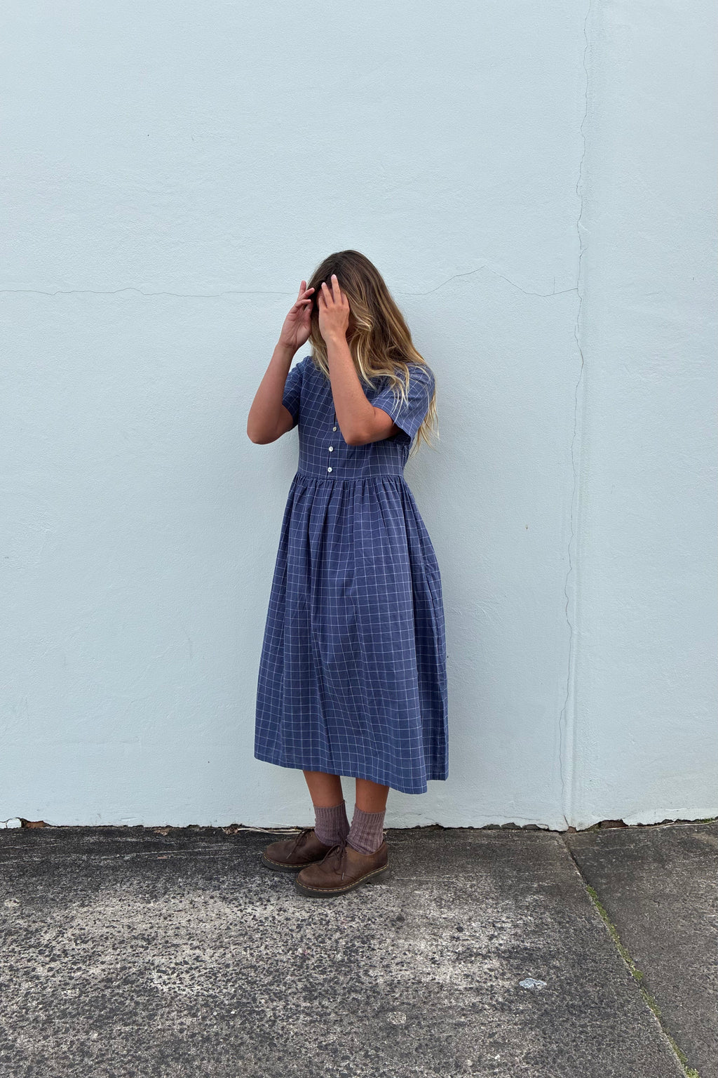 Darcey Midi Dress Indigo Plaid