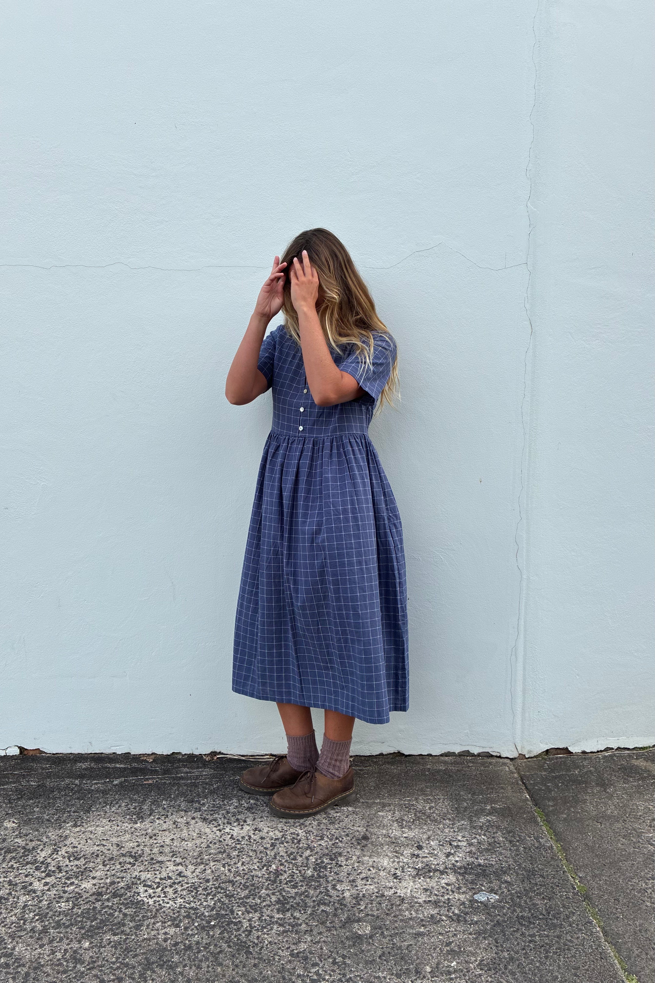 Darcey Midi Dress Indigo Plaid