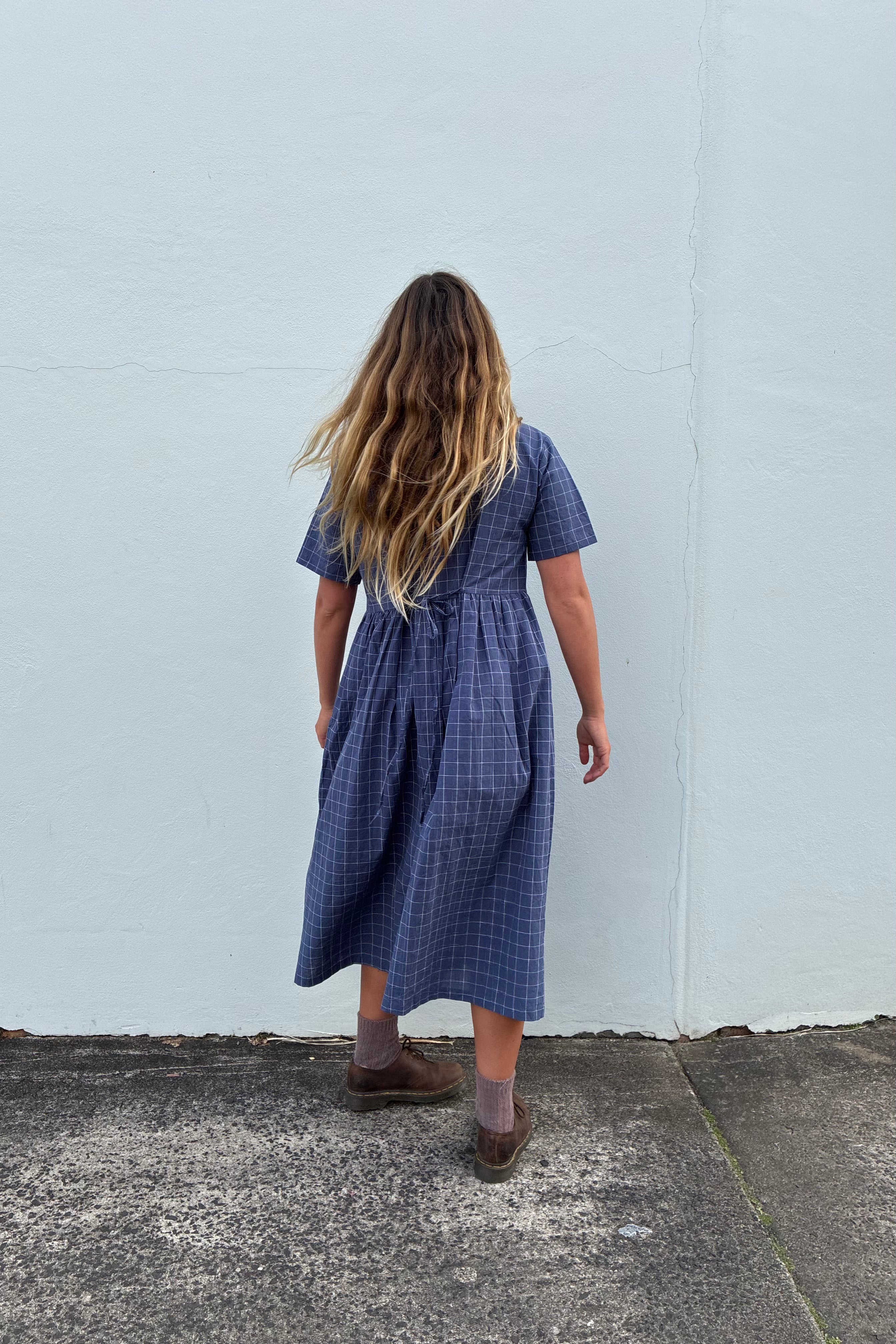 Darcey Midi Dress Indigo Plaid