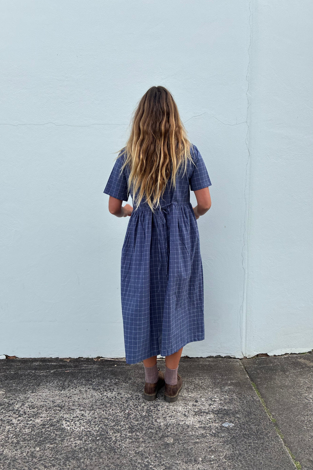 Darcey Midi Dress Indigo Plaid