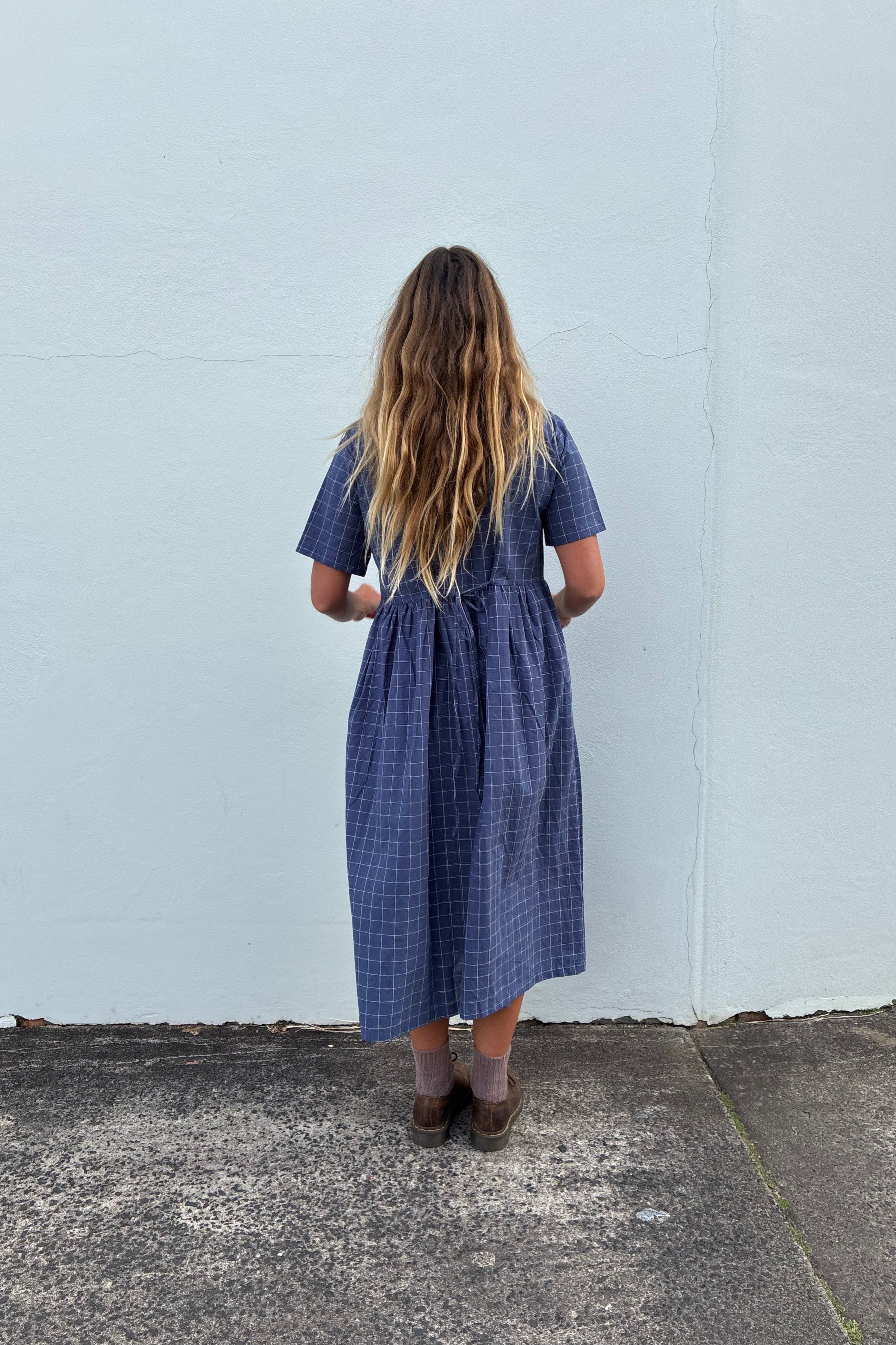 Darcey Midi Dress Indigo Plaid
