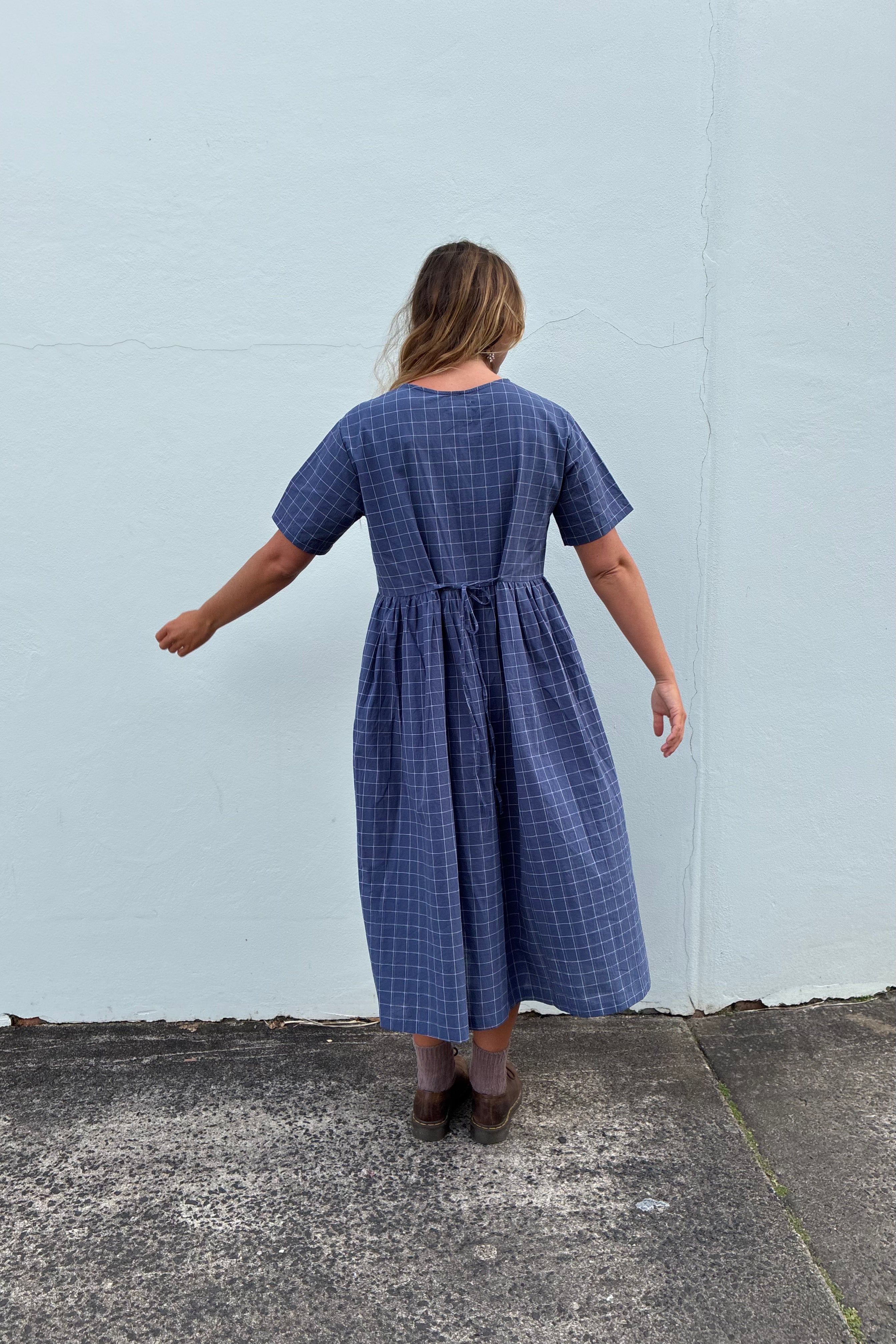 Darcey Midi Dress Indigo Plaid