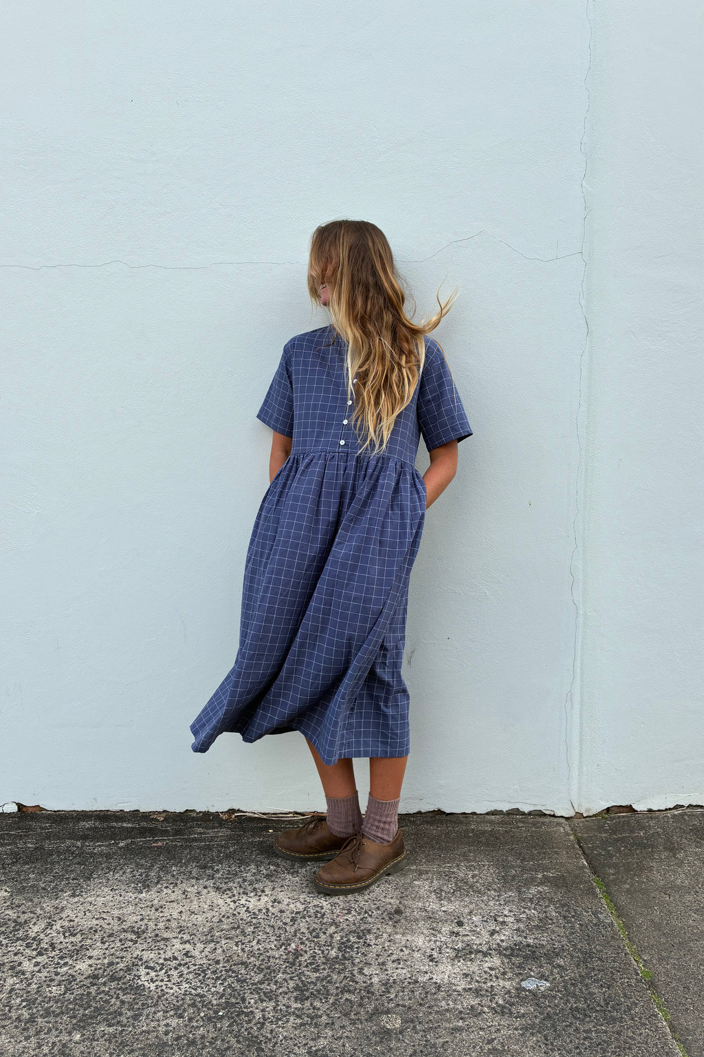 Darcey Midi Dress Indigo Plaid