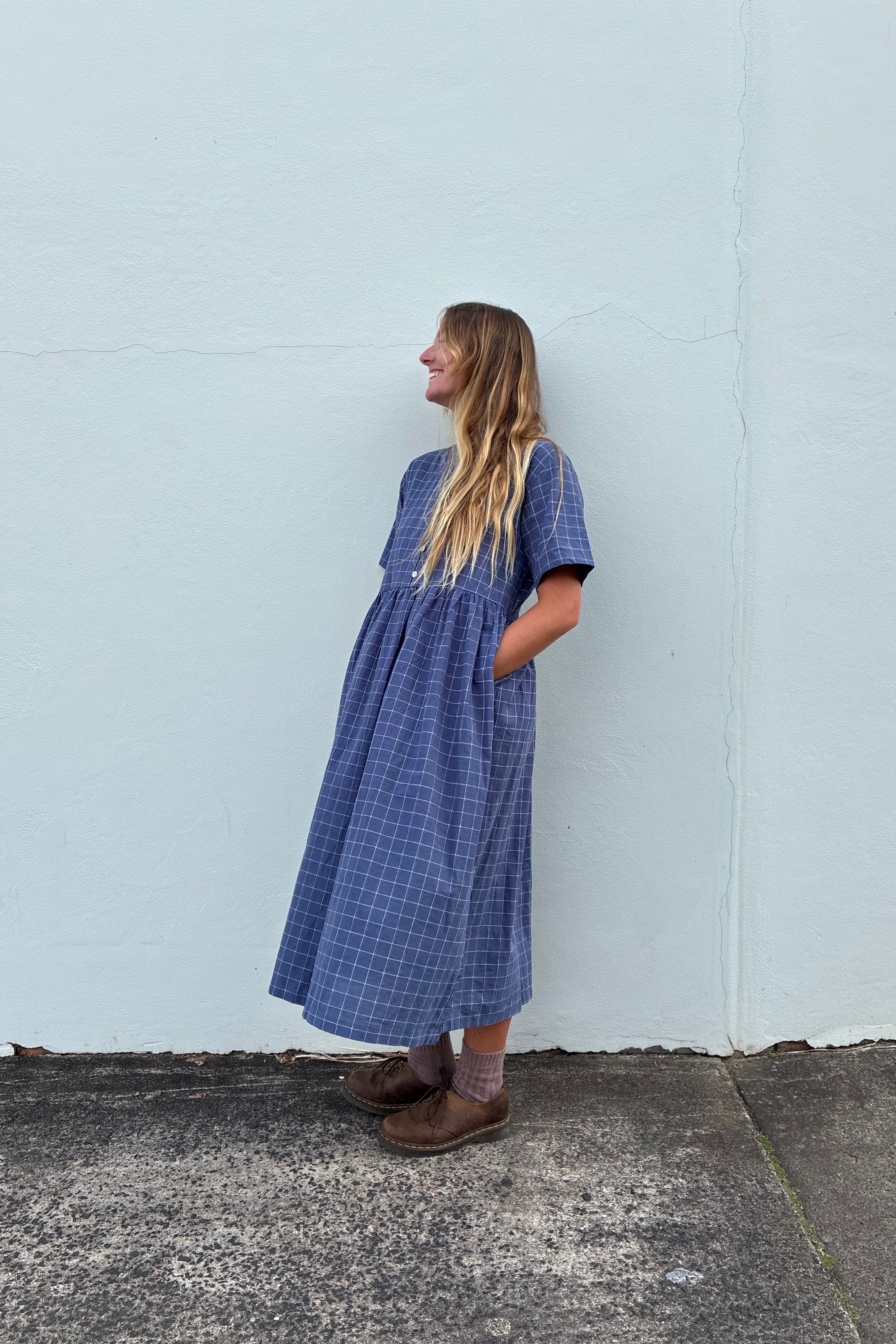 Darcey Midi Dress Indigo Plaid