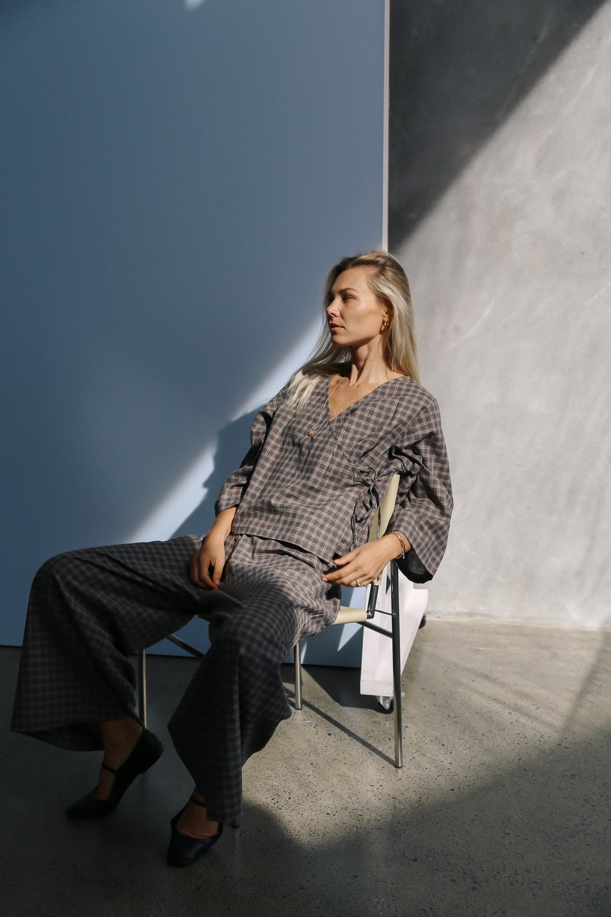 Mia Wrap Top Maple Gingham