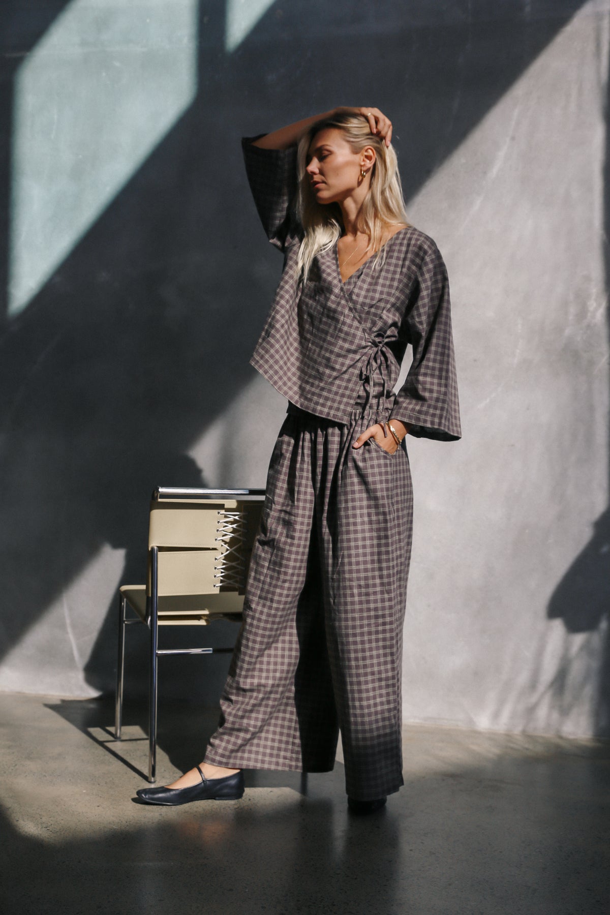 Mia Wrap Top Maple Gingham