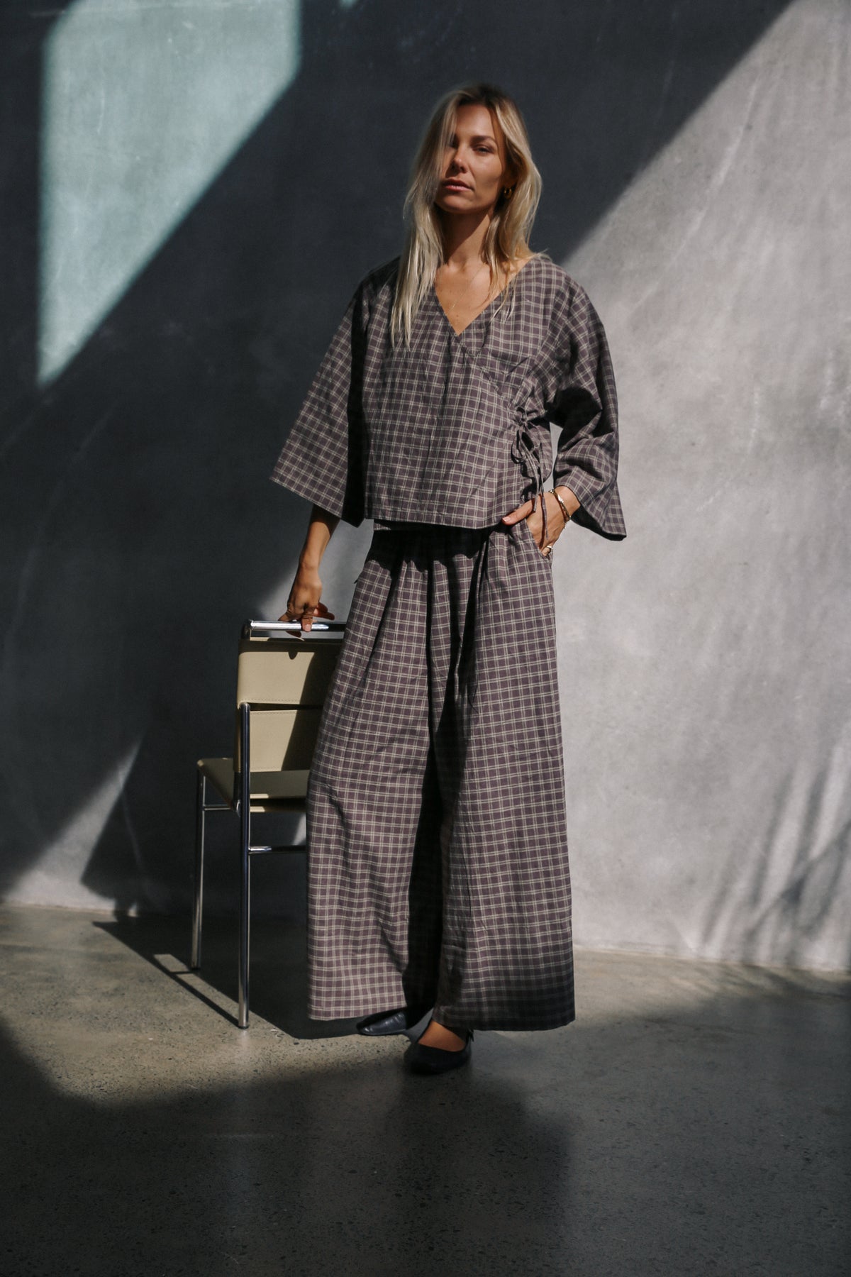 Mia Wrap Top Maple Gingham
