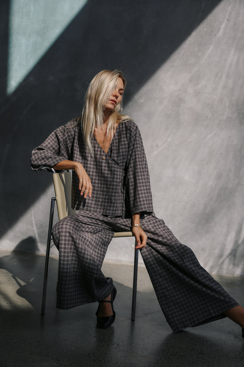 Mia Wrap Top Maple Gingham