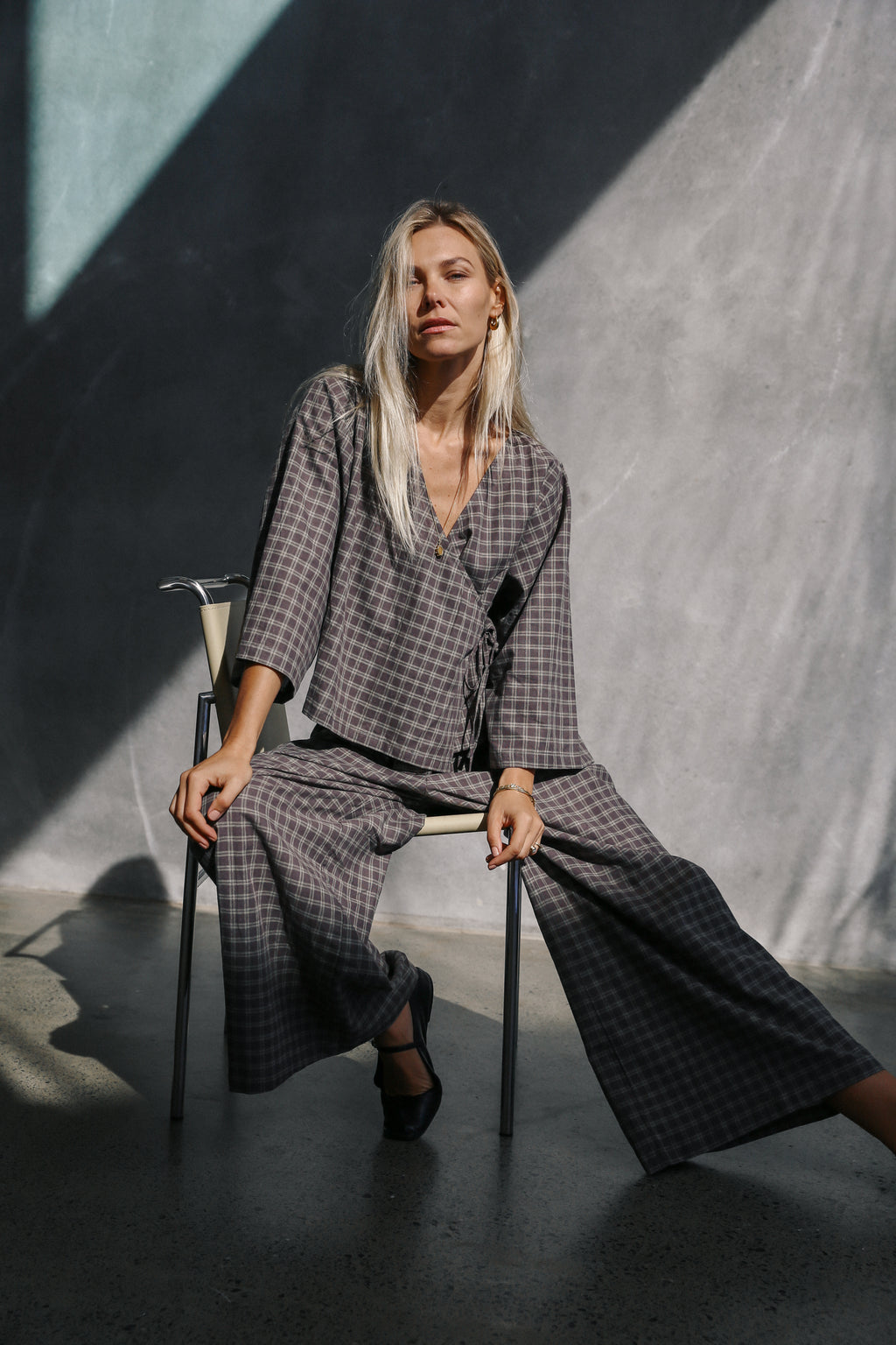 Mia Wrap Top Maple Gingham