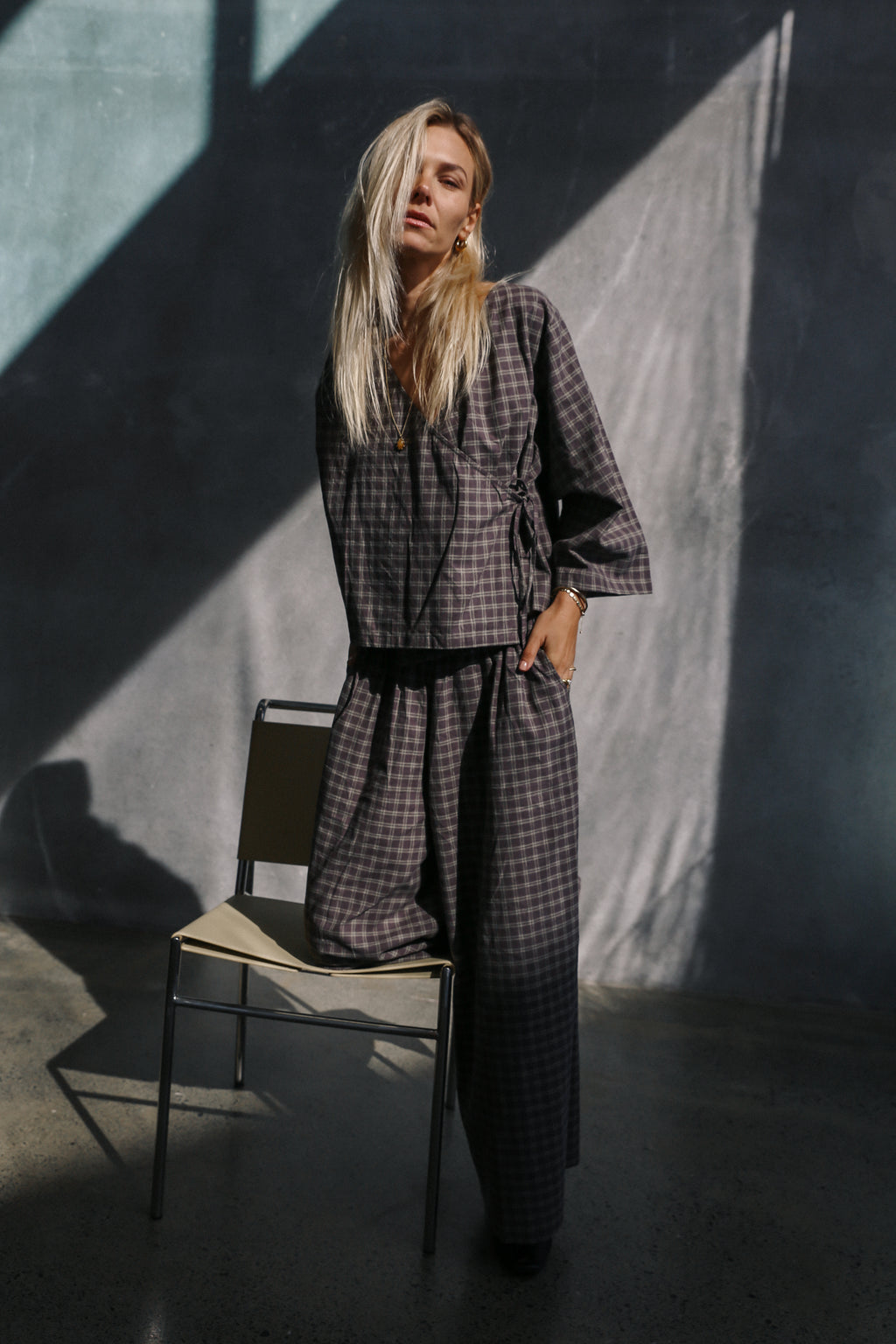Mia Wrap Top Maple Gingham