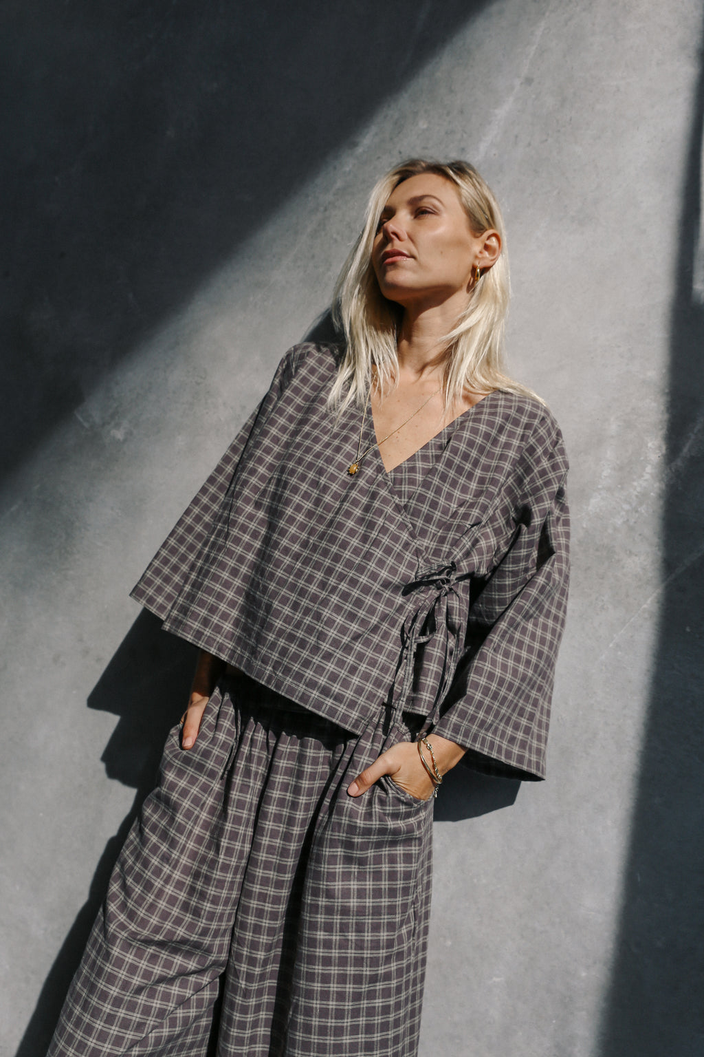 Mia Wrap Top Maple Gingham