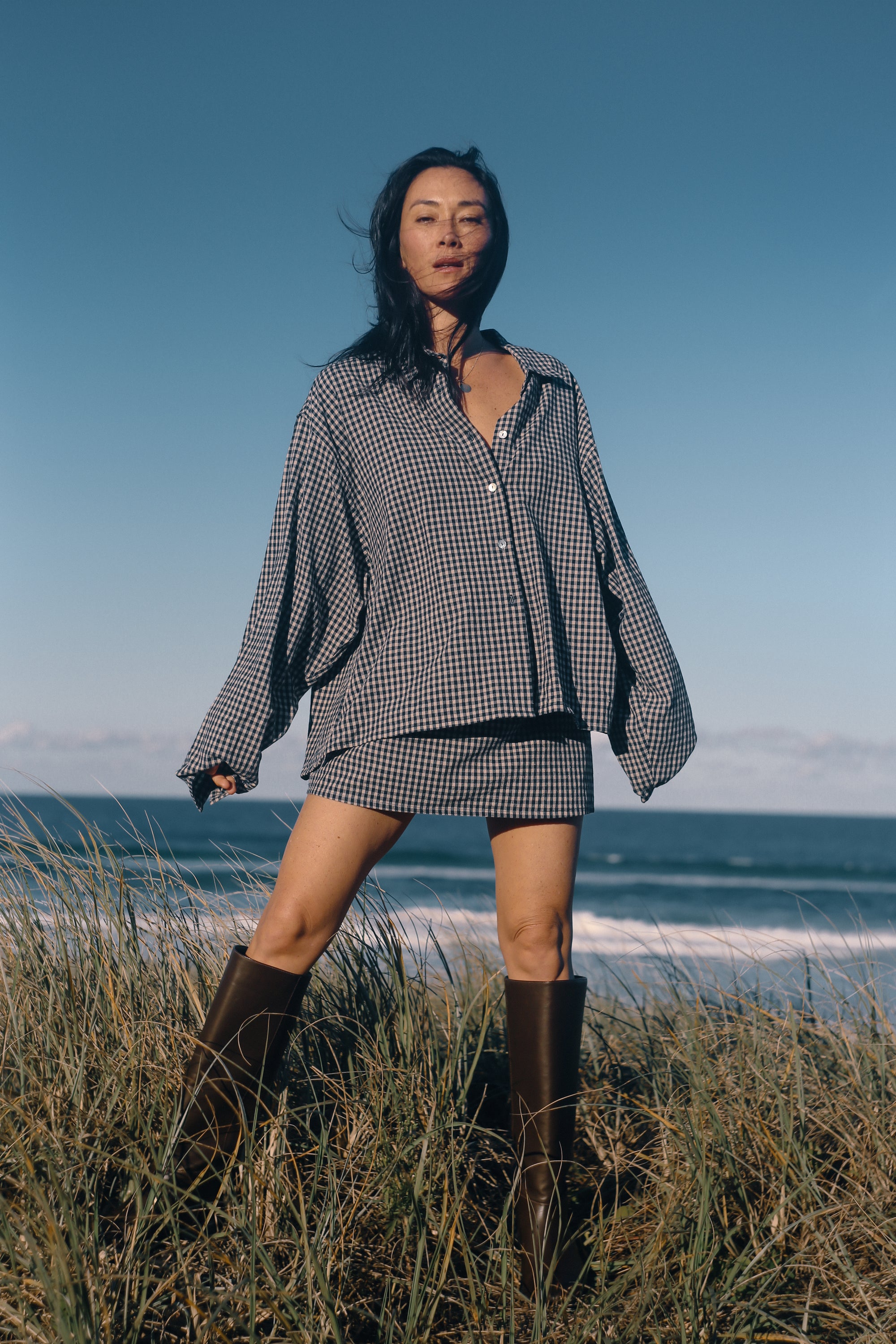 Remi Oversized Shirt Black Gingham