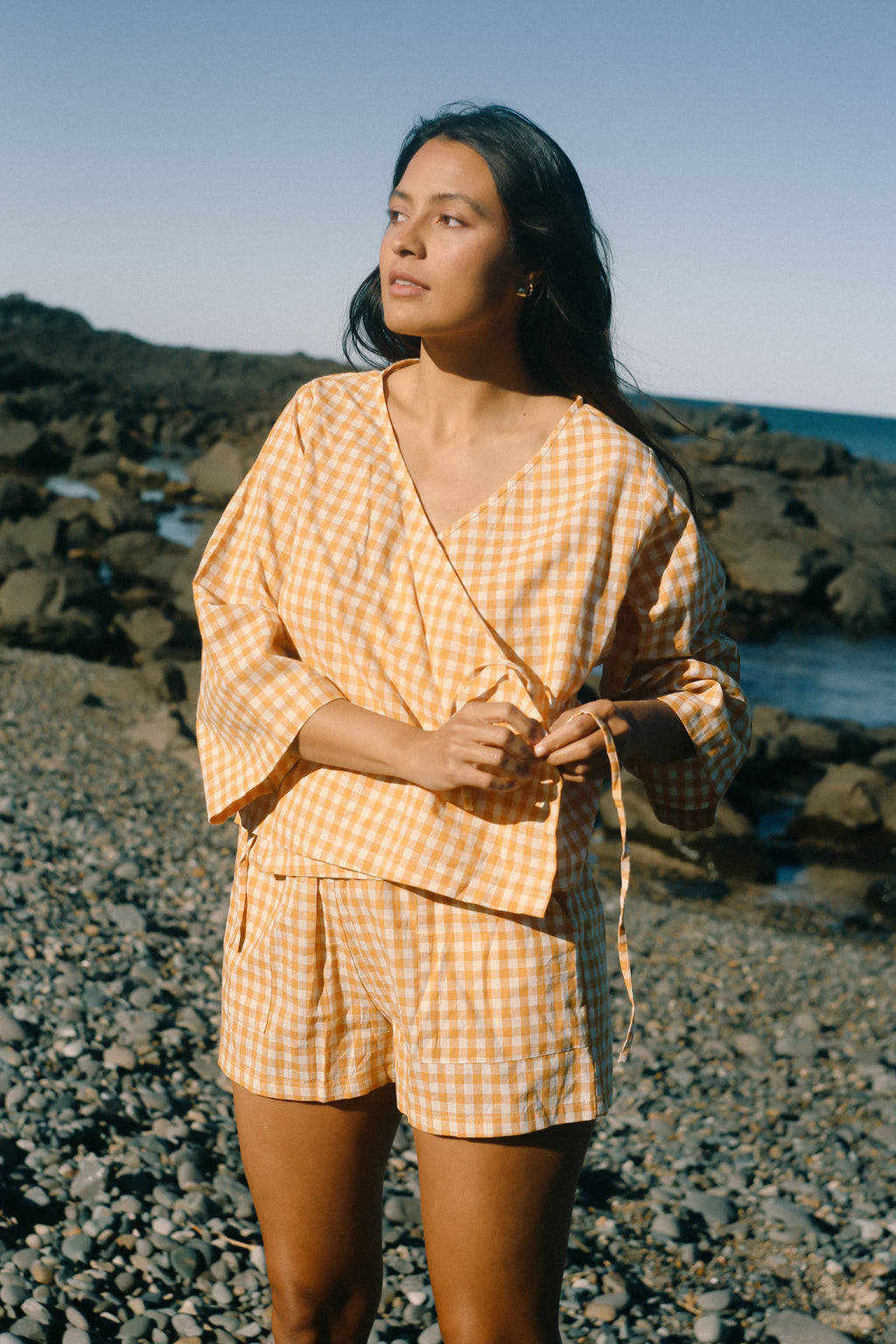 Mia Wrap Top Clementine Gingham