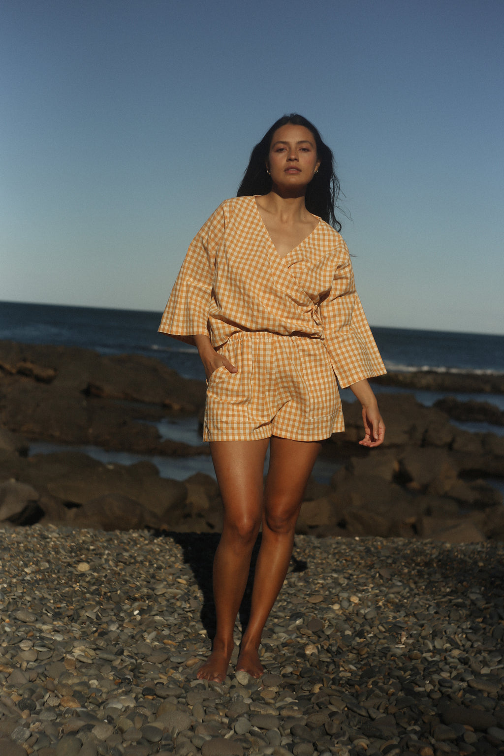 Mia Wrap Top Clementine Gingham