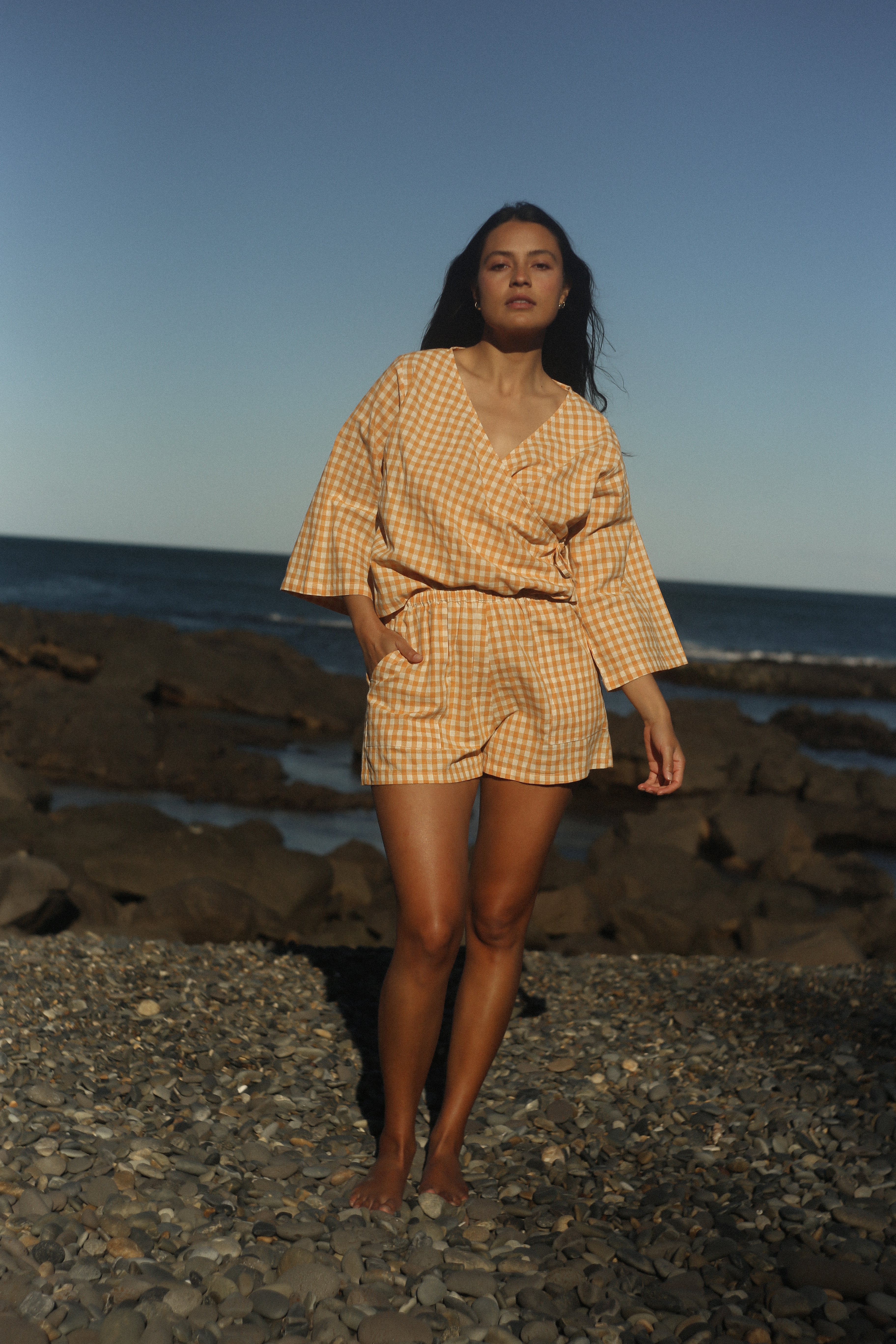 Mia Wrap Top Clementine Gingham