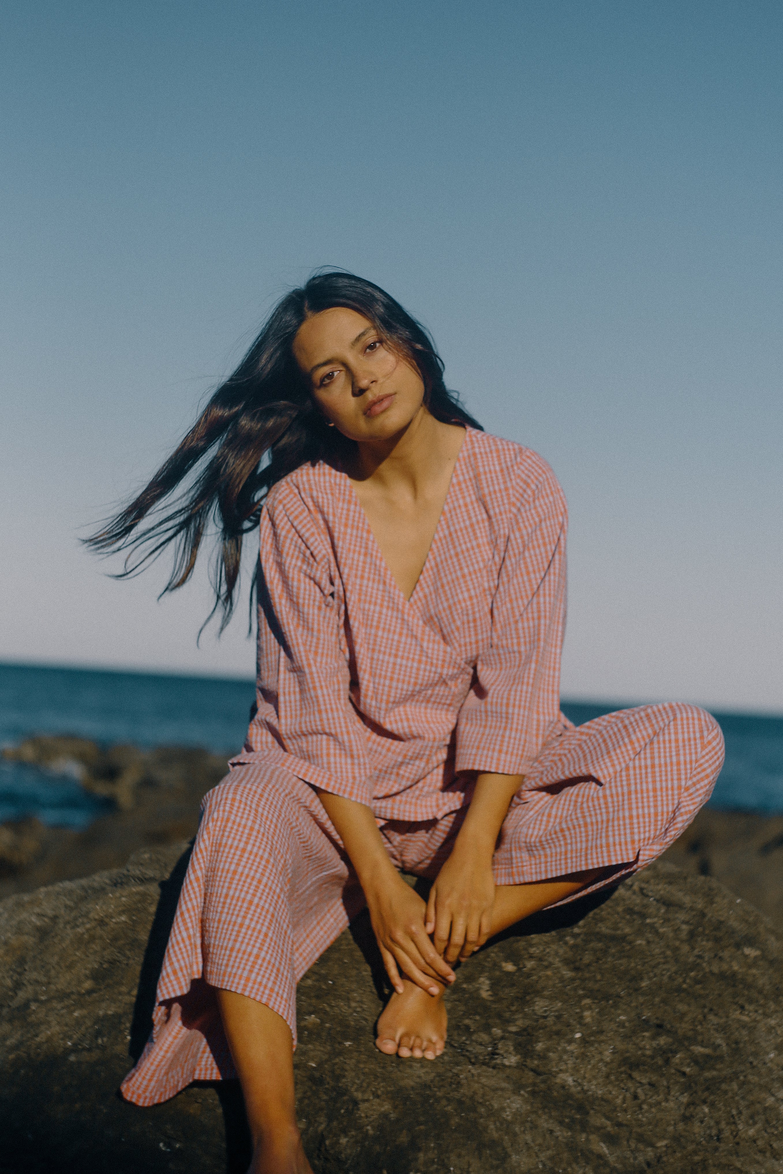 Ivy Pant Lilac Orange Seersucker