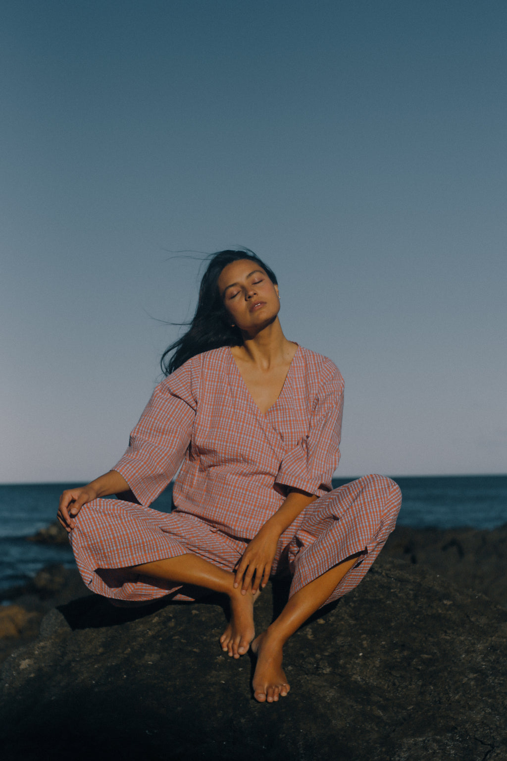 Mia Wrap Top Lilac Orange Seersucker