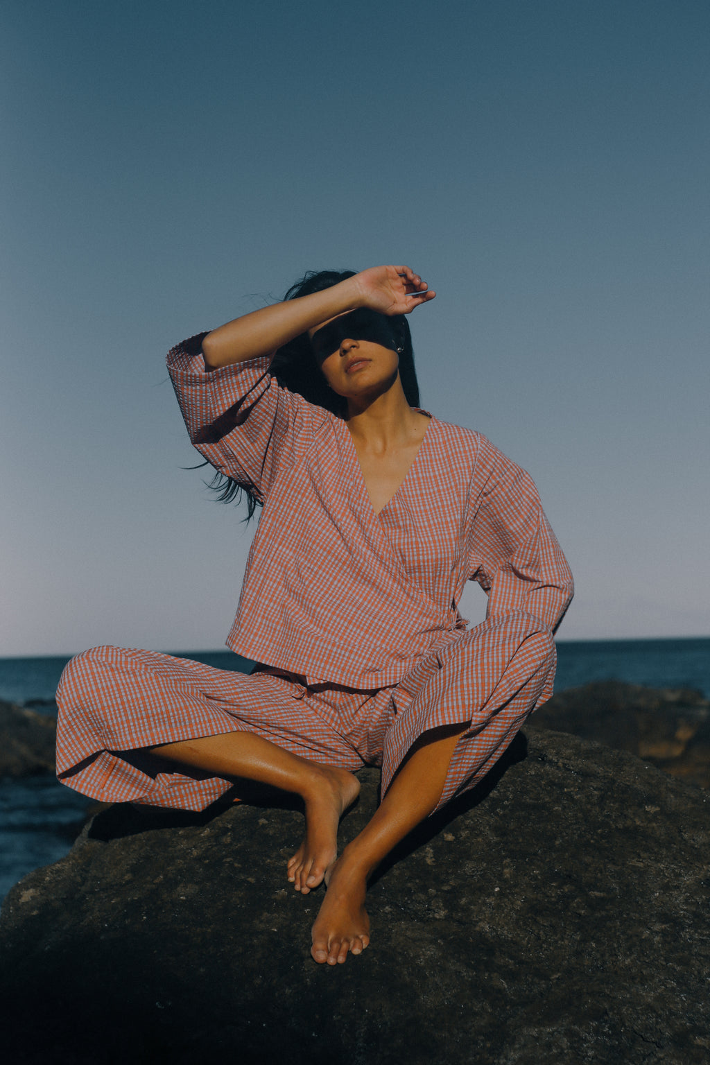 Mia Wrap Top Lilac Orange Seersucker