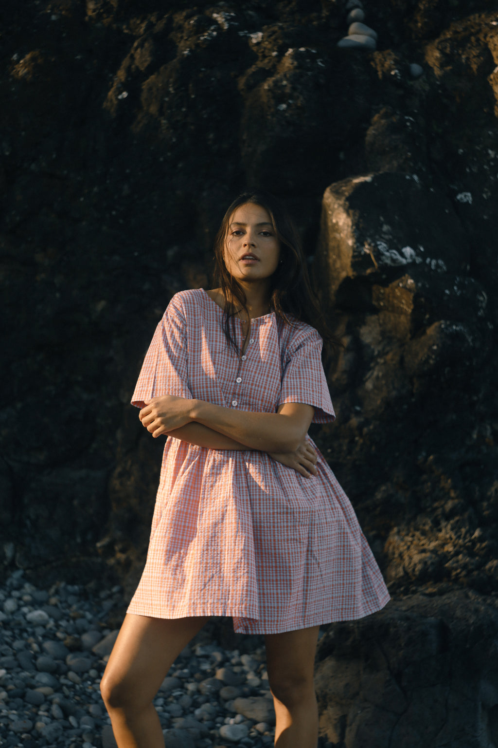 Darcey Dress Lilac Orange Seersucker