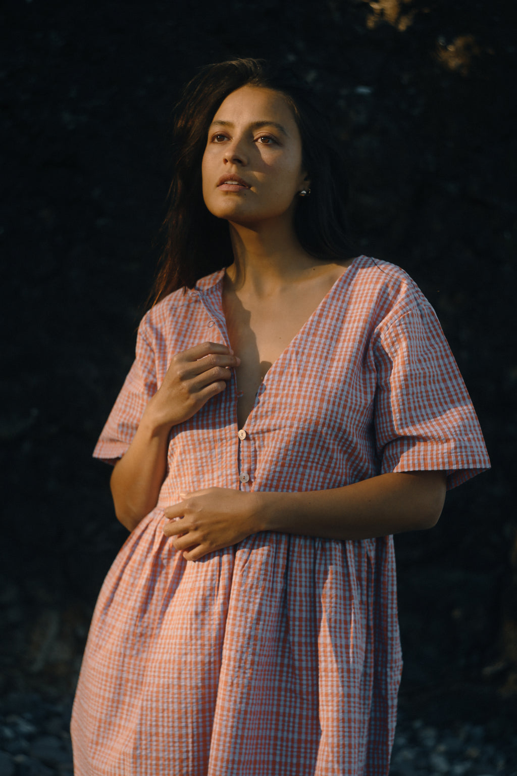 Darcey Dress Lilac Orange Seersucker