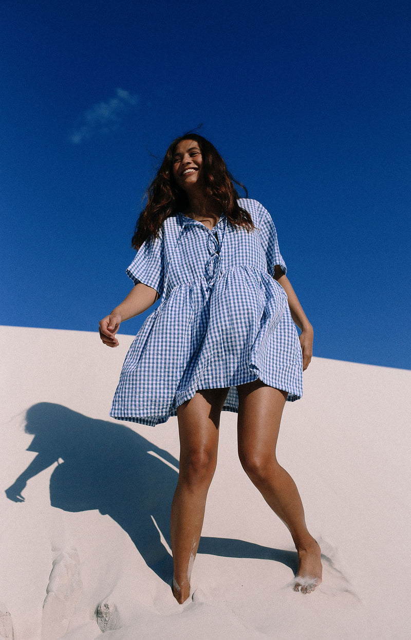 Darcey Tie Dress Blue Gingham